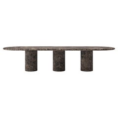 FORM(LA) Fluta Oval Dining Table 144”L x 48”W x 30”H Dark Emperador Marble