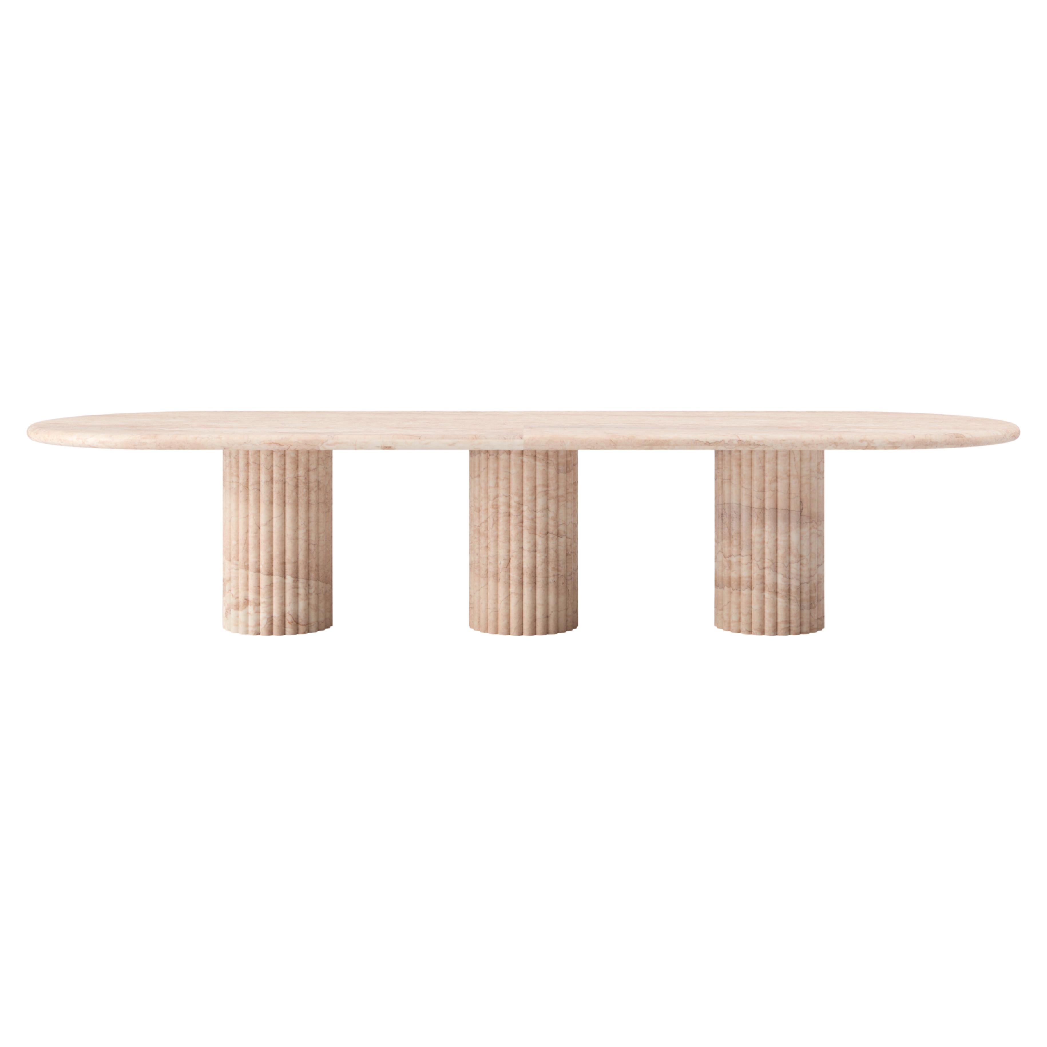 FORM(LA) Fluta Oval Dining Table 144”L x 48”W x 30”H Rosa Crema Marble