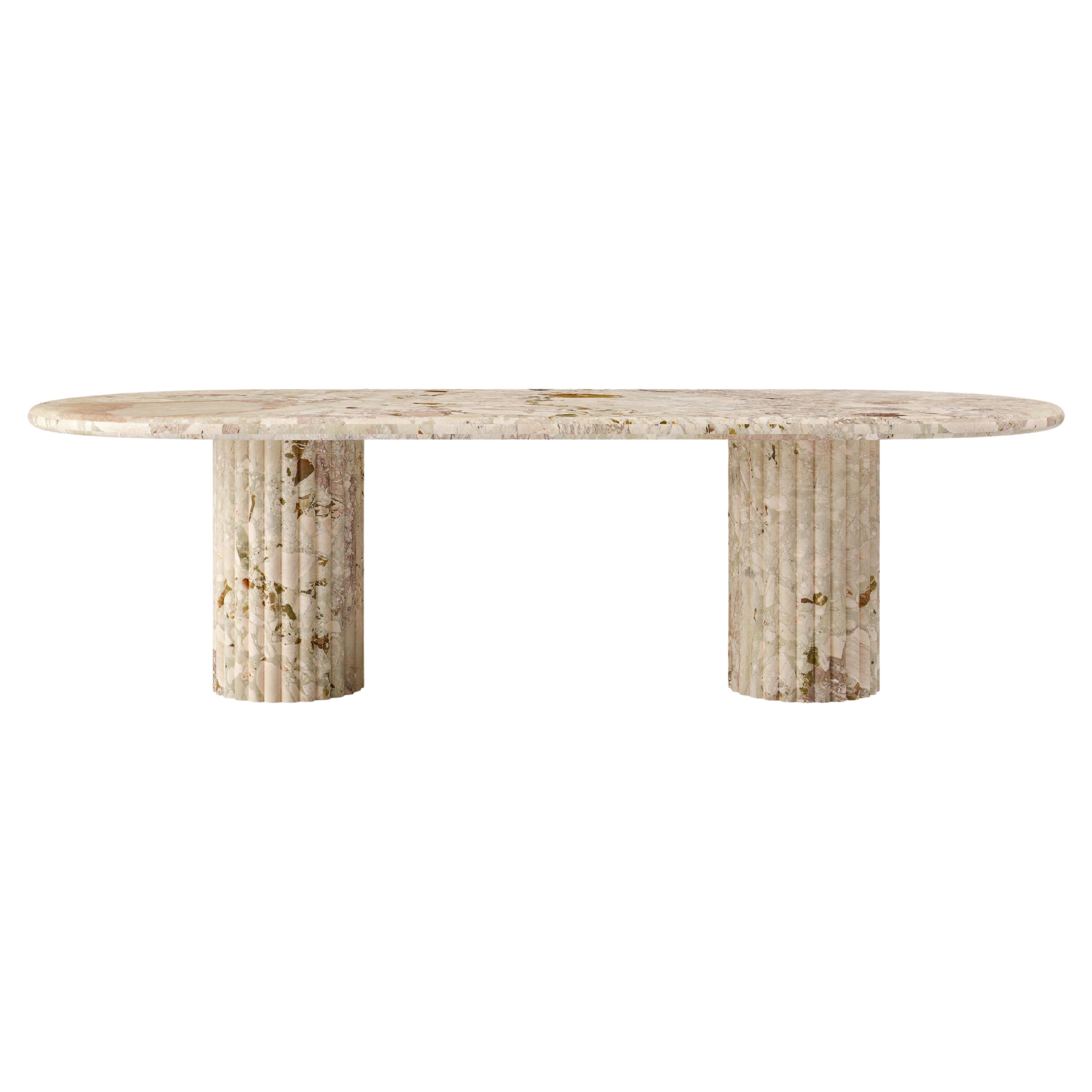 FORM(LA) Mesa de comedor oval Fluta 84 "L x 42 "A x 30 "H Mármol Breccia Rosa