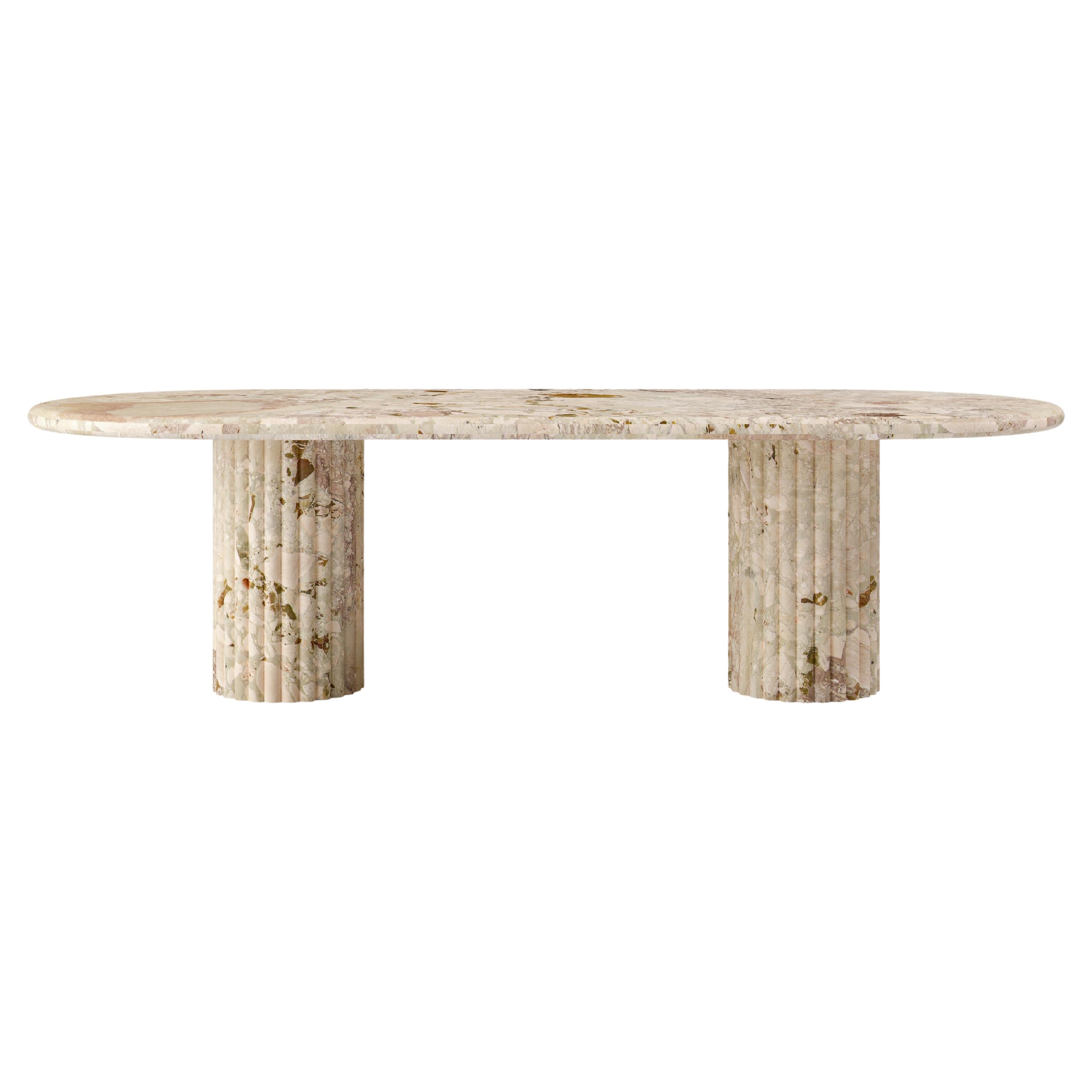 FORM(LA) Fluta Oval Dining Table 84”L x 42”W x 30”H Breccia Rosa Marble