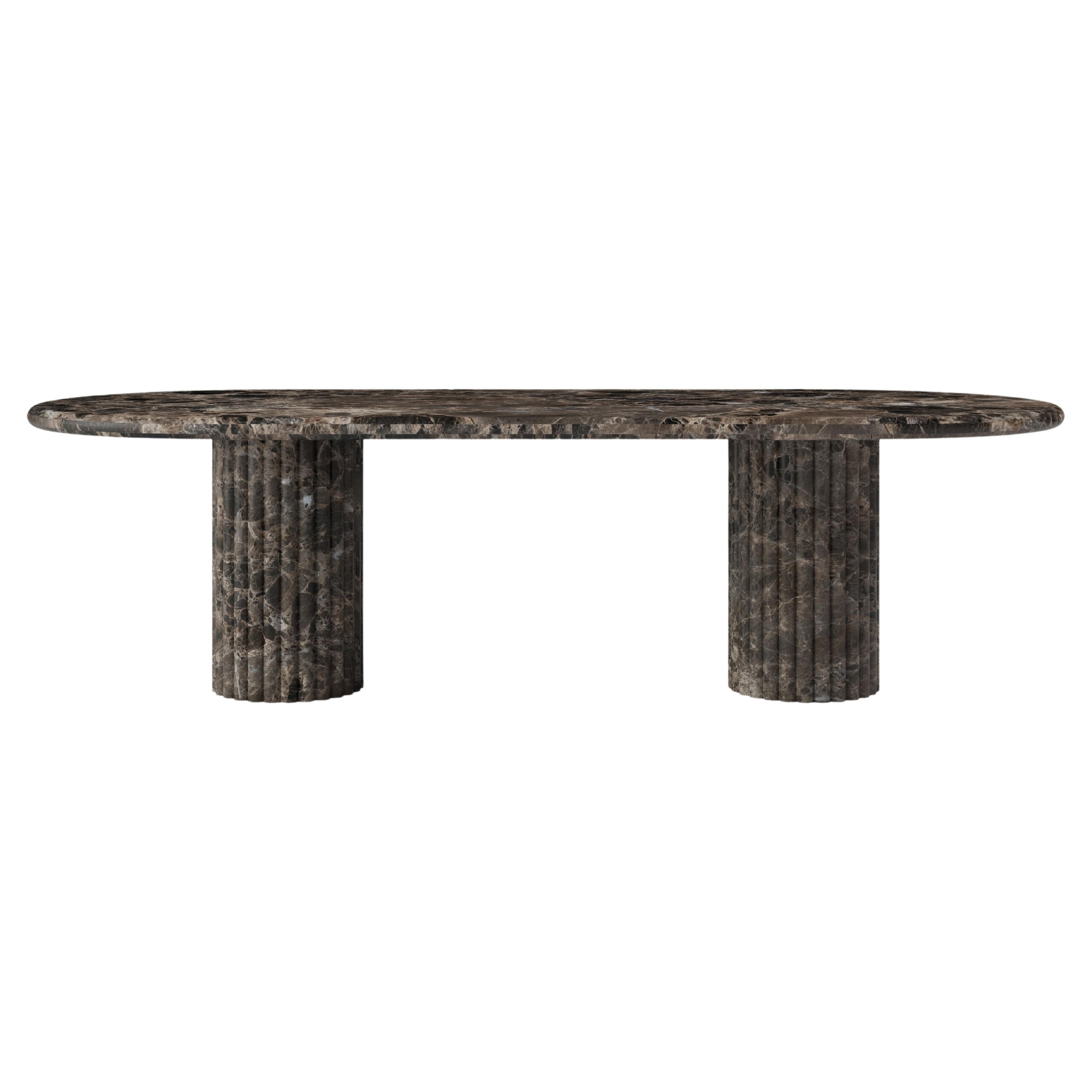 FORM(LA) Fluta Oval Dining Table 84”L x 42”W x 30”H Dark Emperador Marble