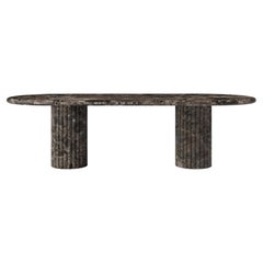 FORM(LA) Fluta Oval Dining Table 84”L x 42”W x 30”H Dark Emperador Marble