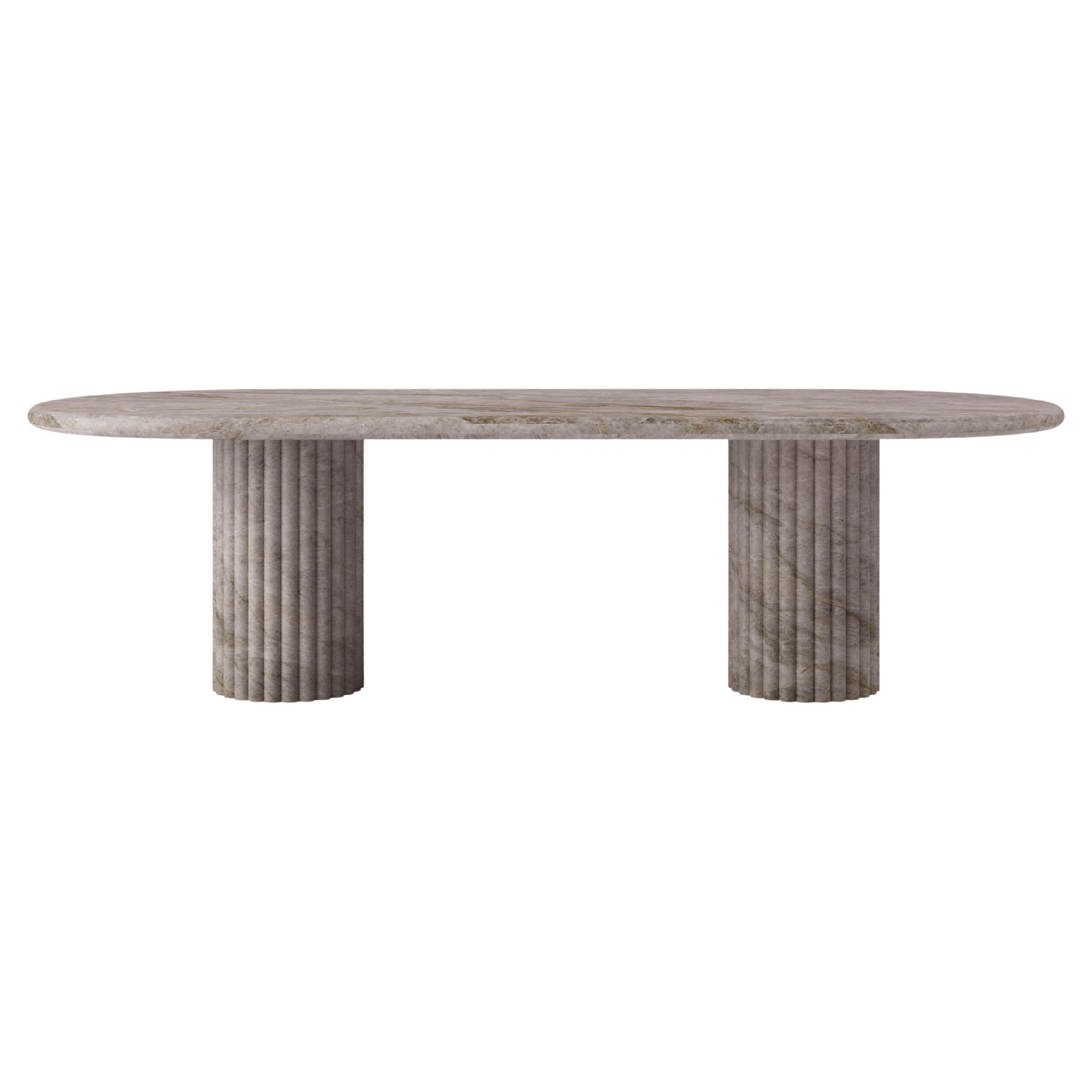 FORM(LA) Fluta Oval Dining Table 84”L x 42”W x 30”H Taj Mahal Quartzite