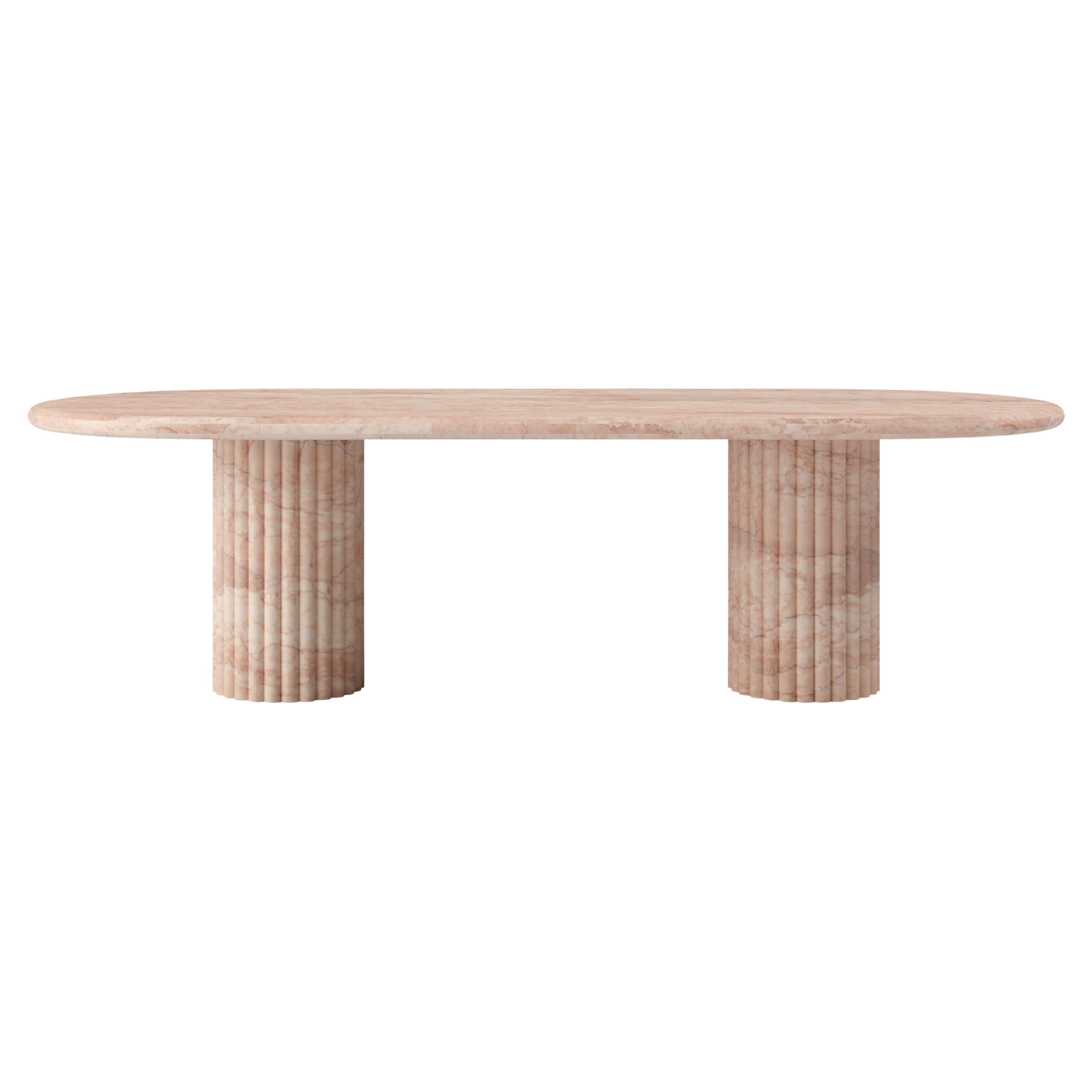 FORM(LA) Fluta Oval Dining Table 96”L x 42”W x 30”H Rosa Crema Marble