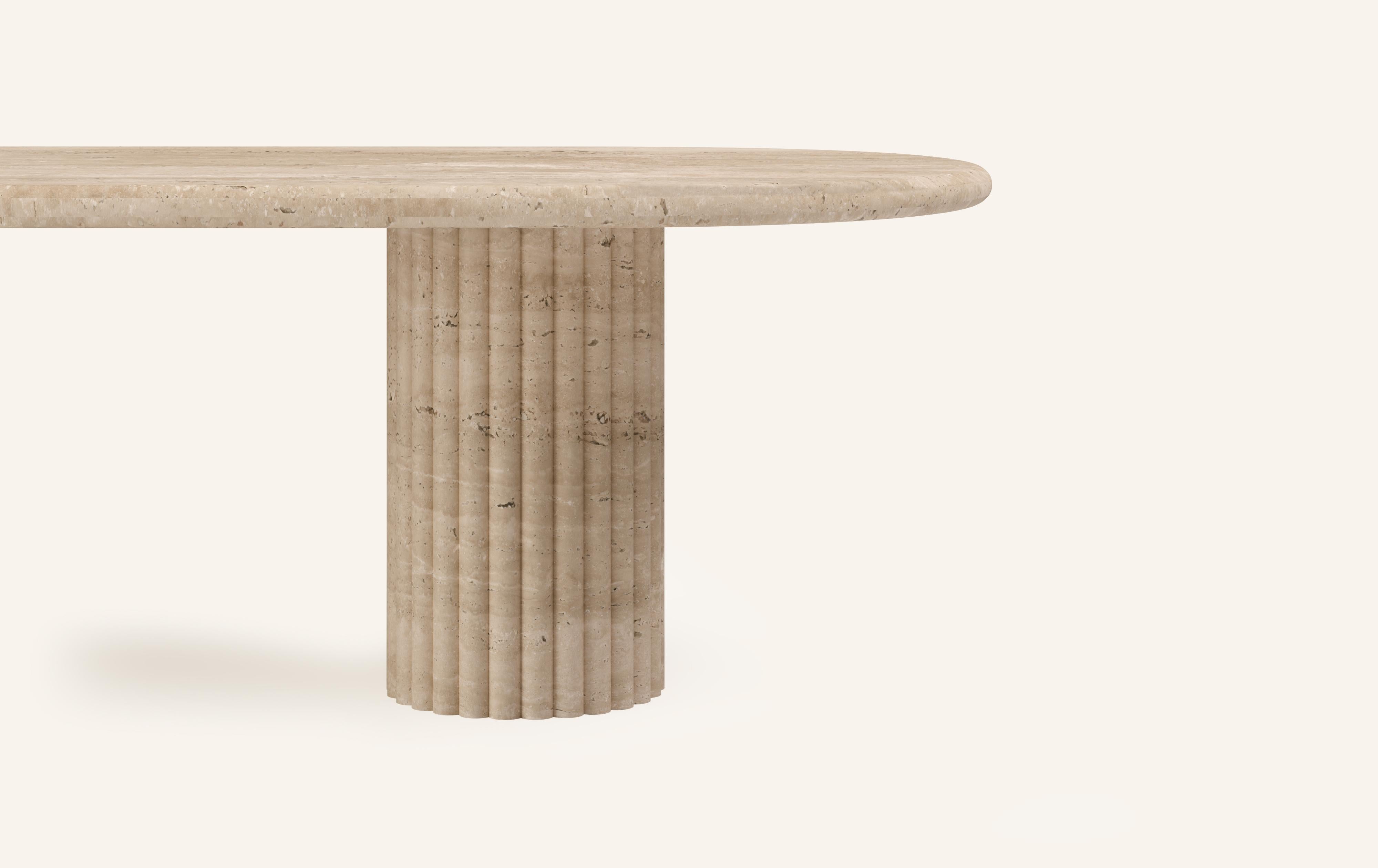 Organic Modern FORM(LA) Fluta Oval Dining Table 96”L x 42”W x 30”H Travertino Crema VC For Sale