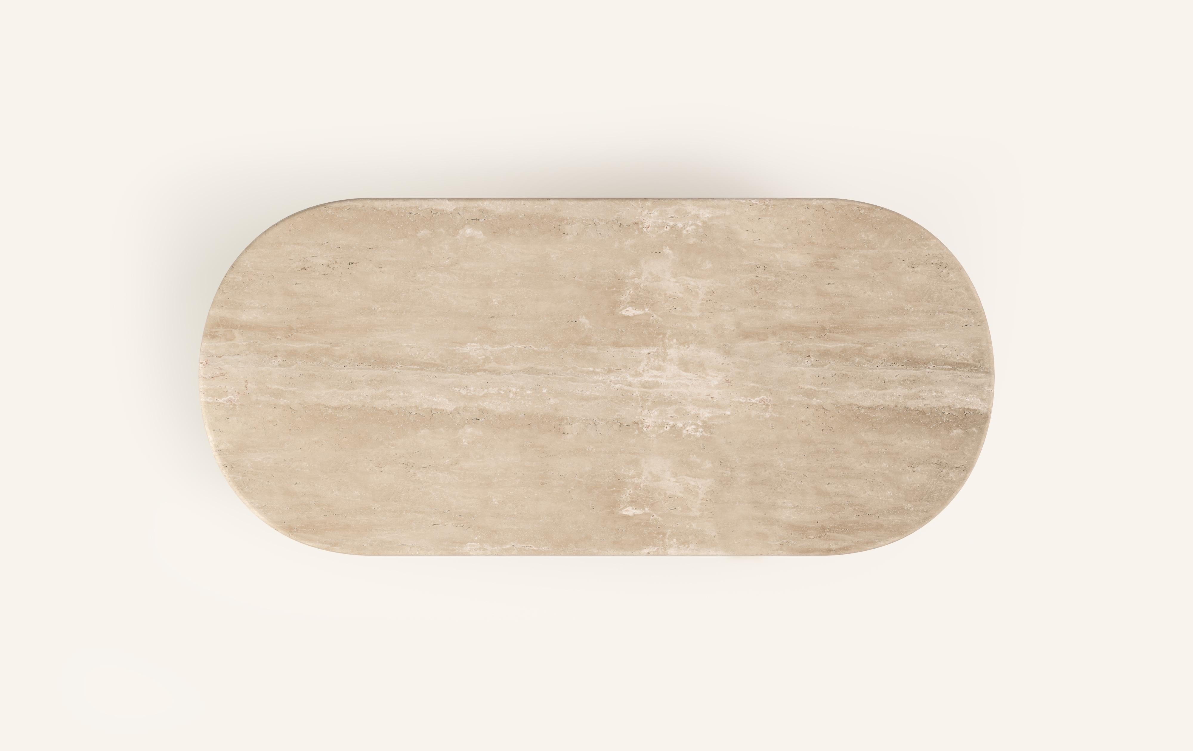 American FORM(LA) Fluta Oval Dining Table 96”L x 42”W x 30”H Travertino Crema VC For Sale