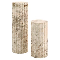 FORM(LA) Fluta Pedestal 12”L x 12”W x 24”H Breccia Rosa Marble