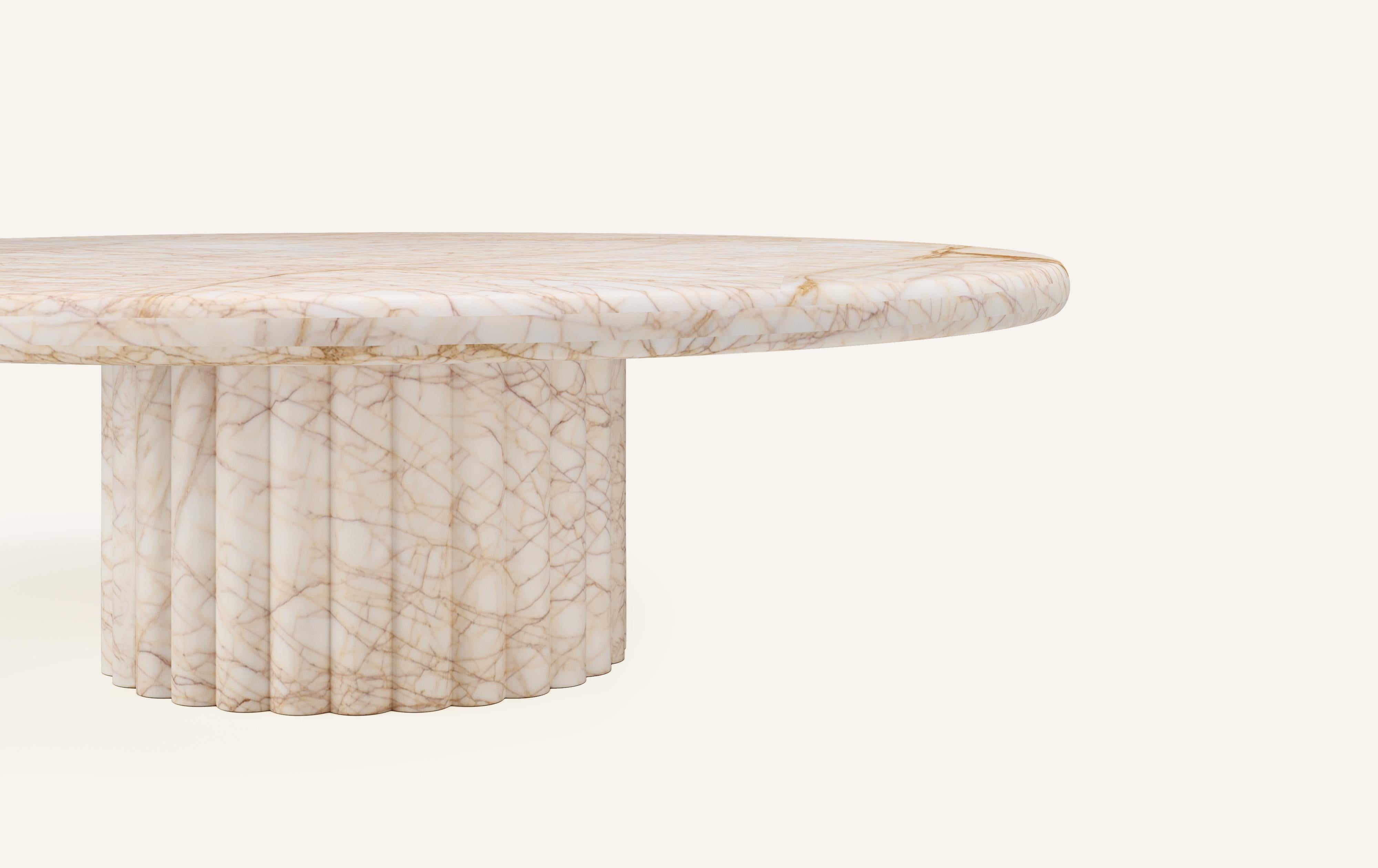 Organic Modern FORM(LA) Fluta Round Coffee Table 42”L x 42”W x 14”H Golden Spider Marble For Sale