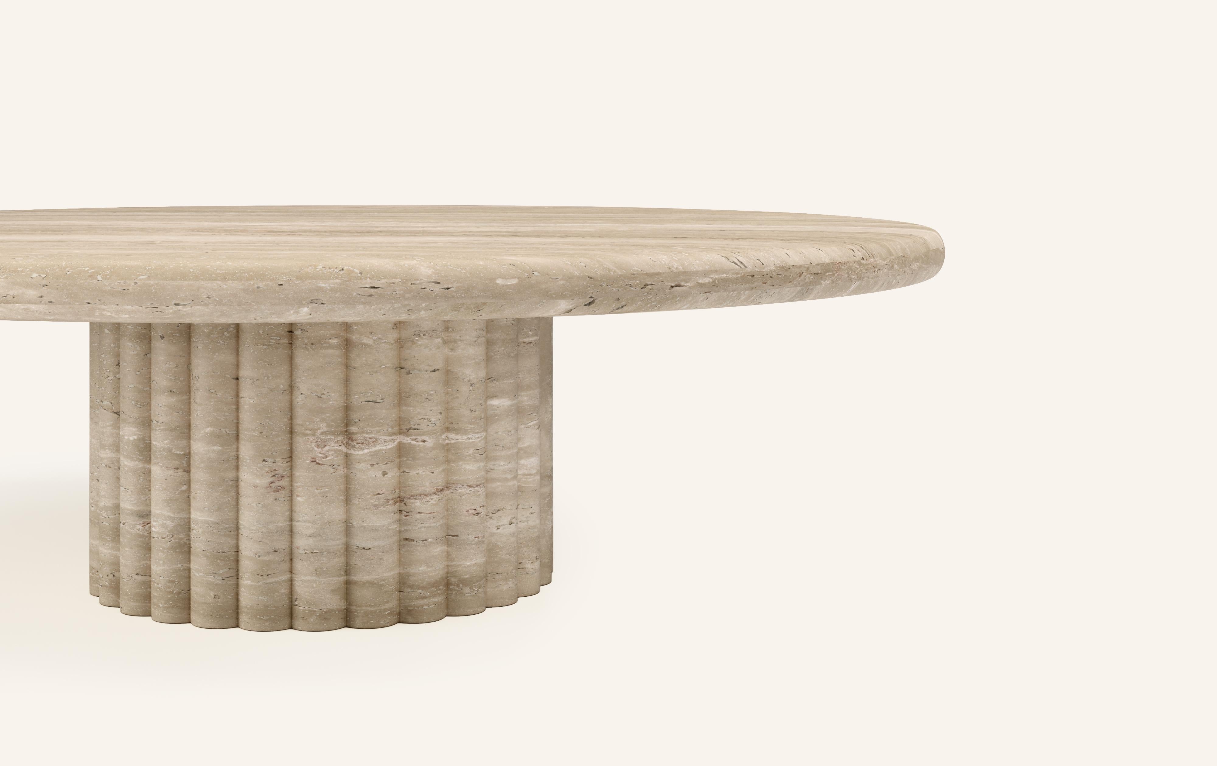 Organic Modern FORM(LA) Fluta Round Coffee Table 42”L x 42”W x 14”H Travertino Crema VC For Sale