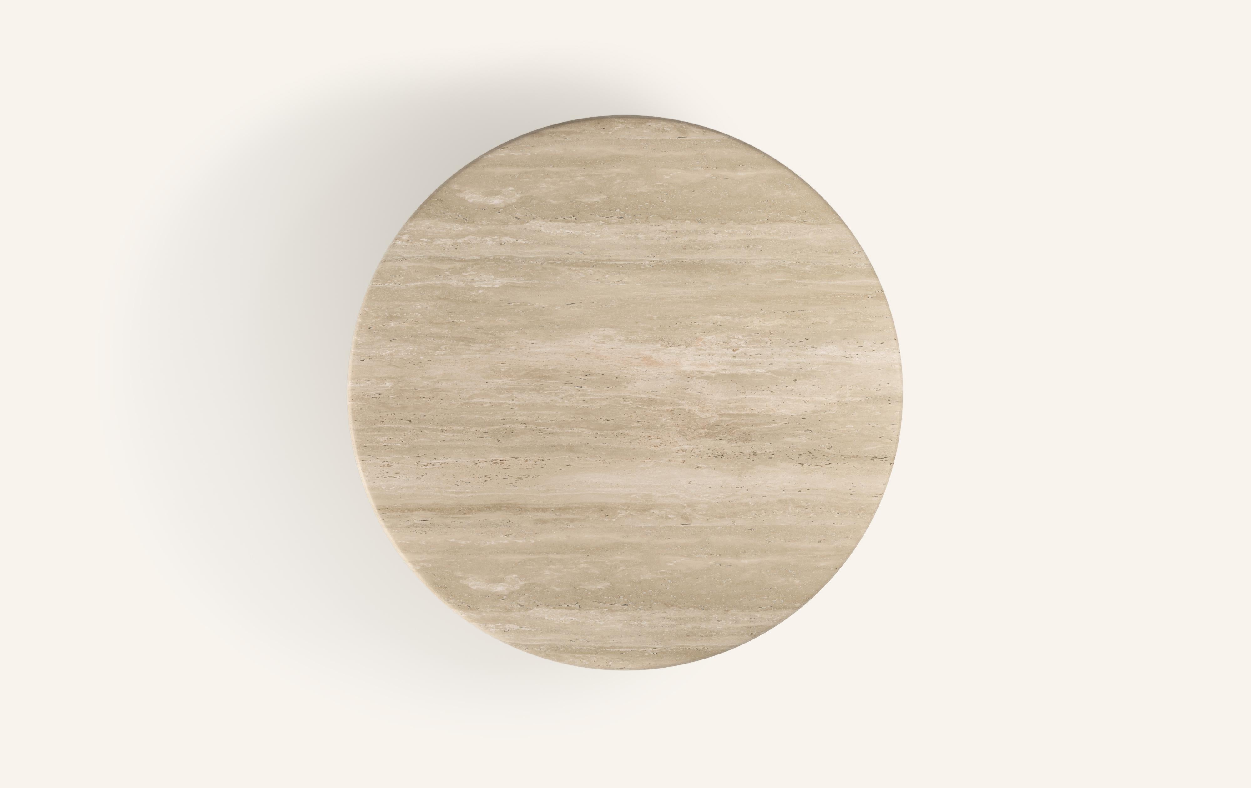 American FORM(LA) Fluta Round Coffee Table 42”L x 42”W x 14”H Travertino Crema VC For Sale