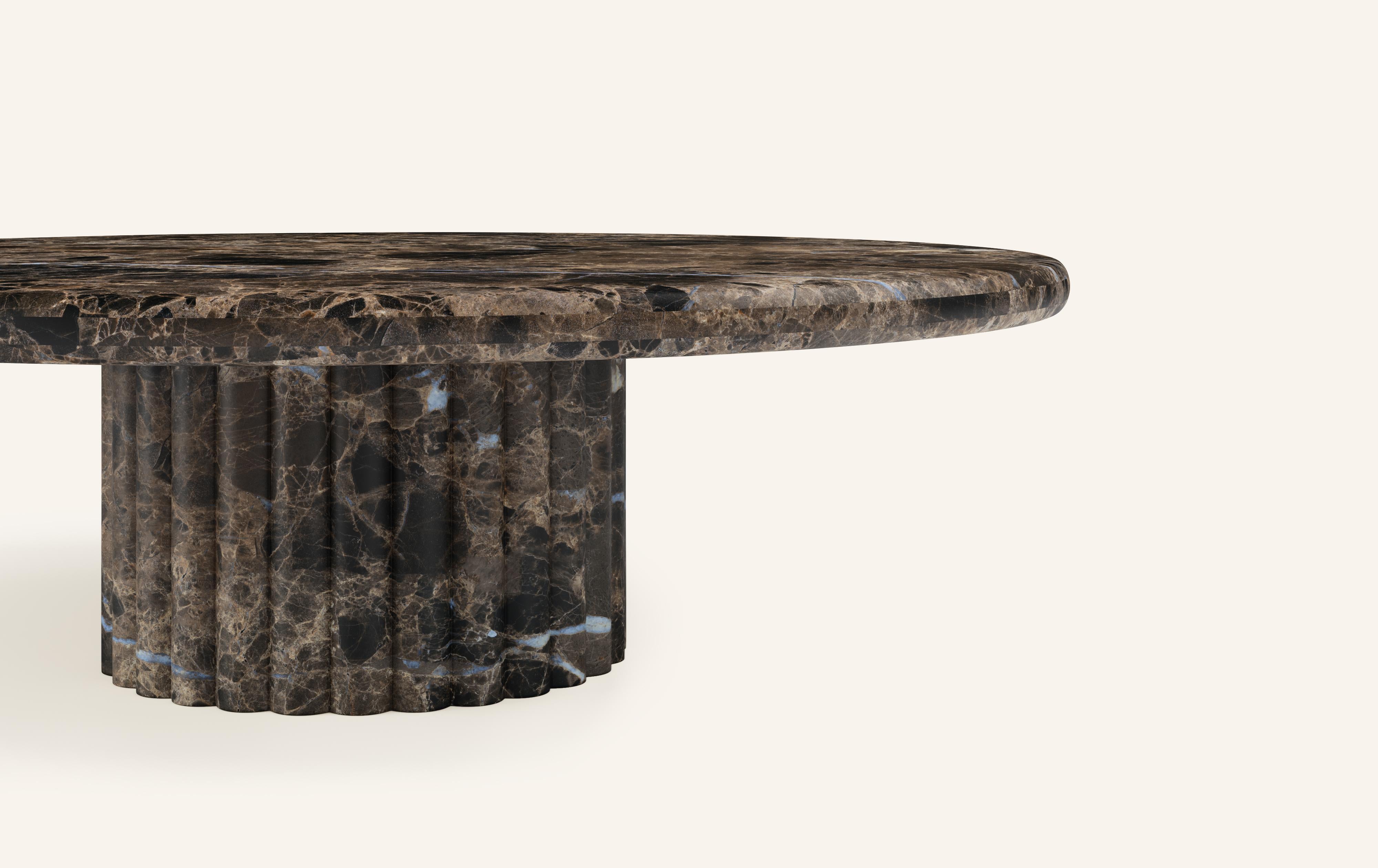 Organic Modern FORM(LA) Fluta Round Coffee Table 48”L x 48”W x 14”H Dark Emperador Marble For Sale