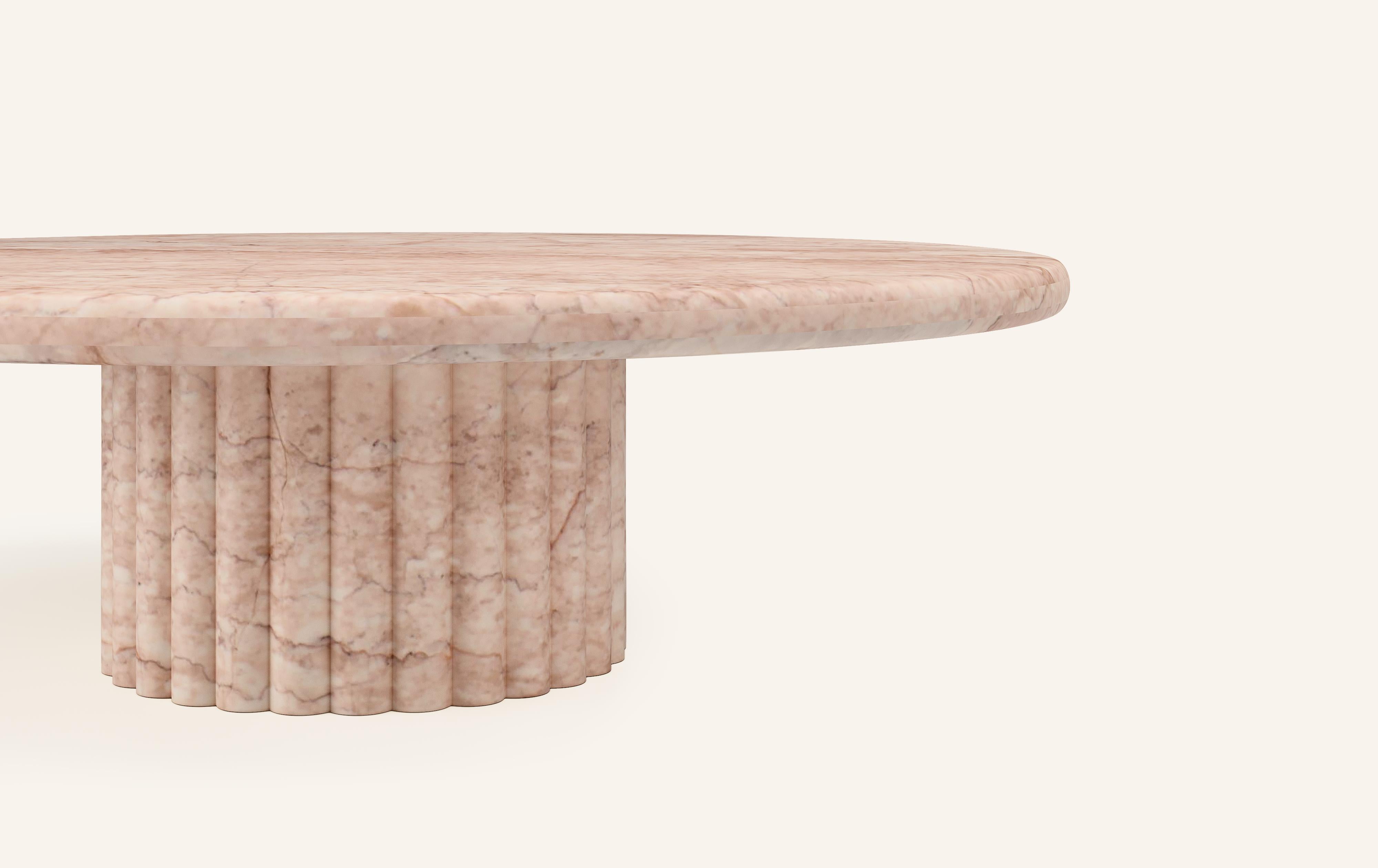 Organic Modern FORM(LA) Fluta Round Coffee Table 48”L x 48”W x 14”H Rosa Crema Marble For Sale