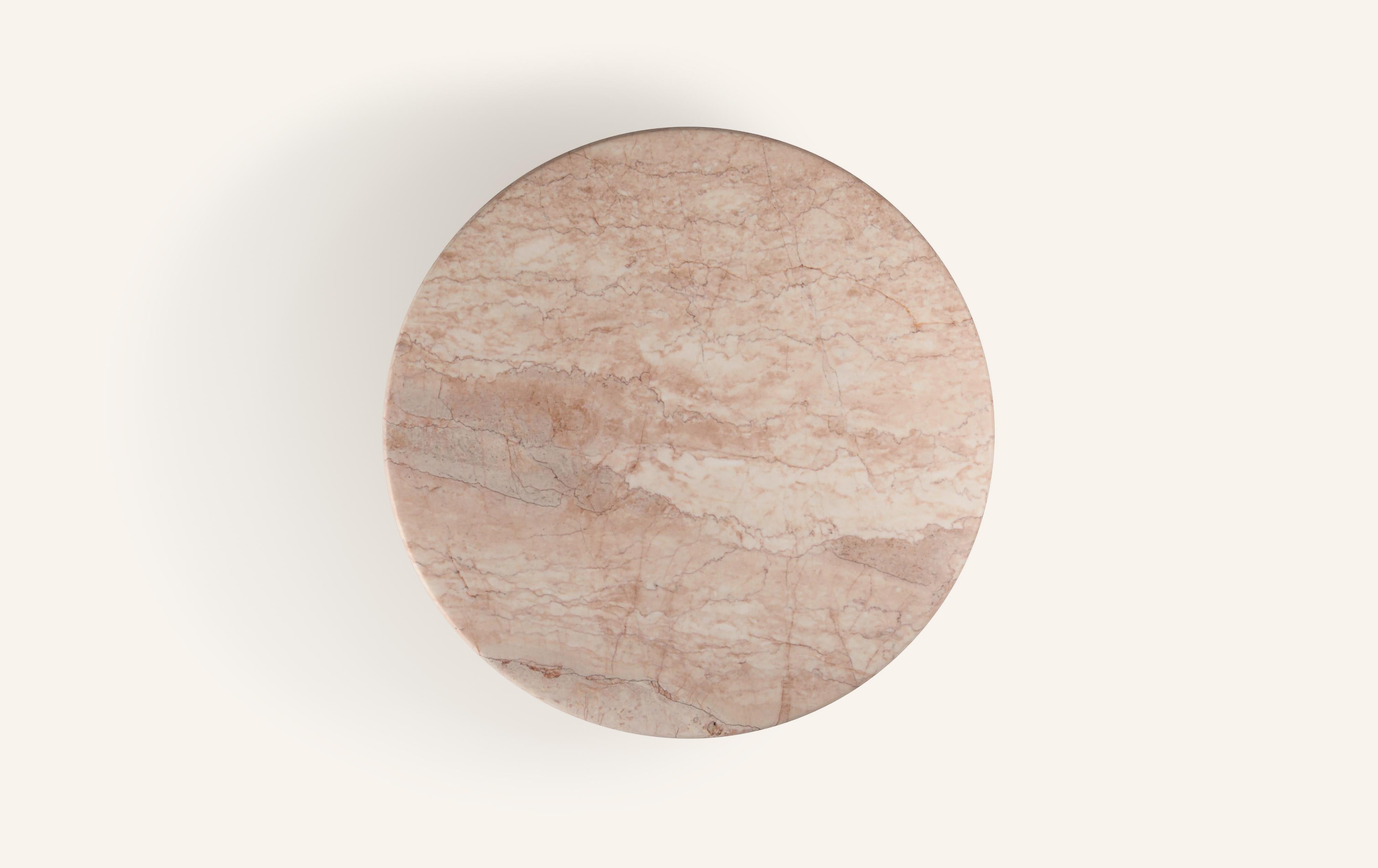American FORM(LA) Fluta Round Coffee Table 48”L x 48”W x 14”H Rosa Crema Marble For Sale