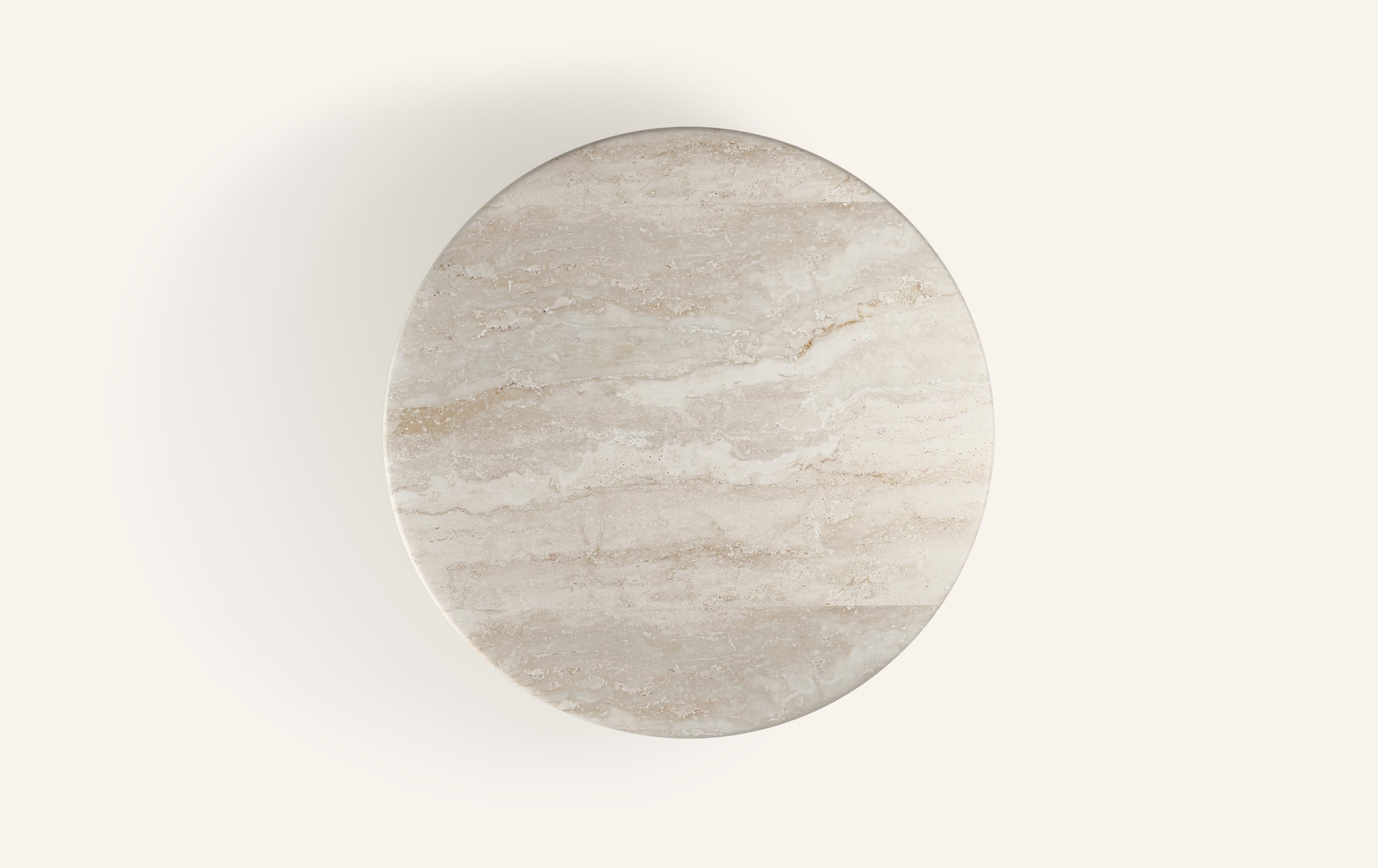 American FORM(LA) Fluta Round Coffee Table 48”L x 48”W x 14”H Travertino Navona VC For Sale