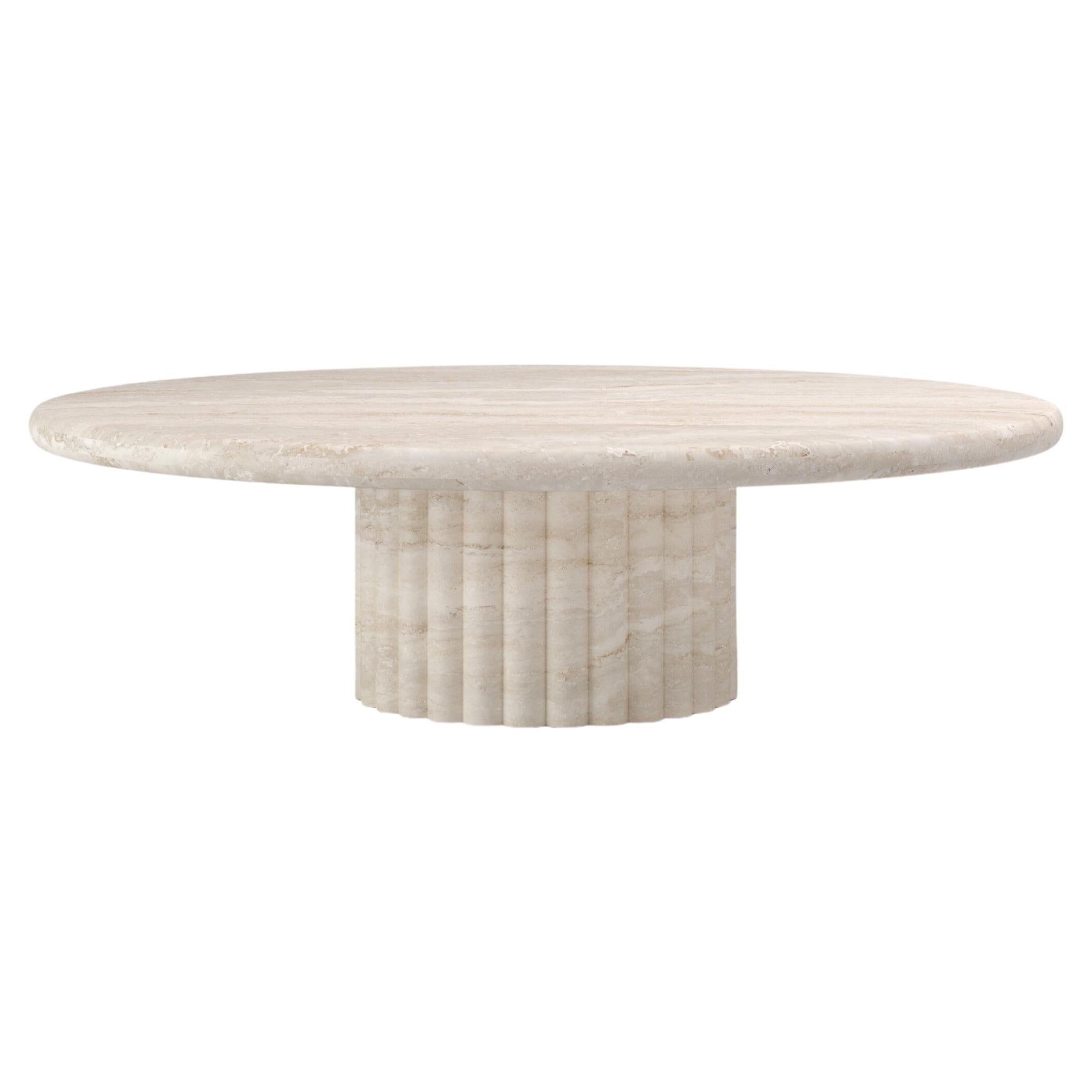 FORM(LA) Fluta Round Coffee Table 48”L x 48”W x 14”H Travertino Navona VC