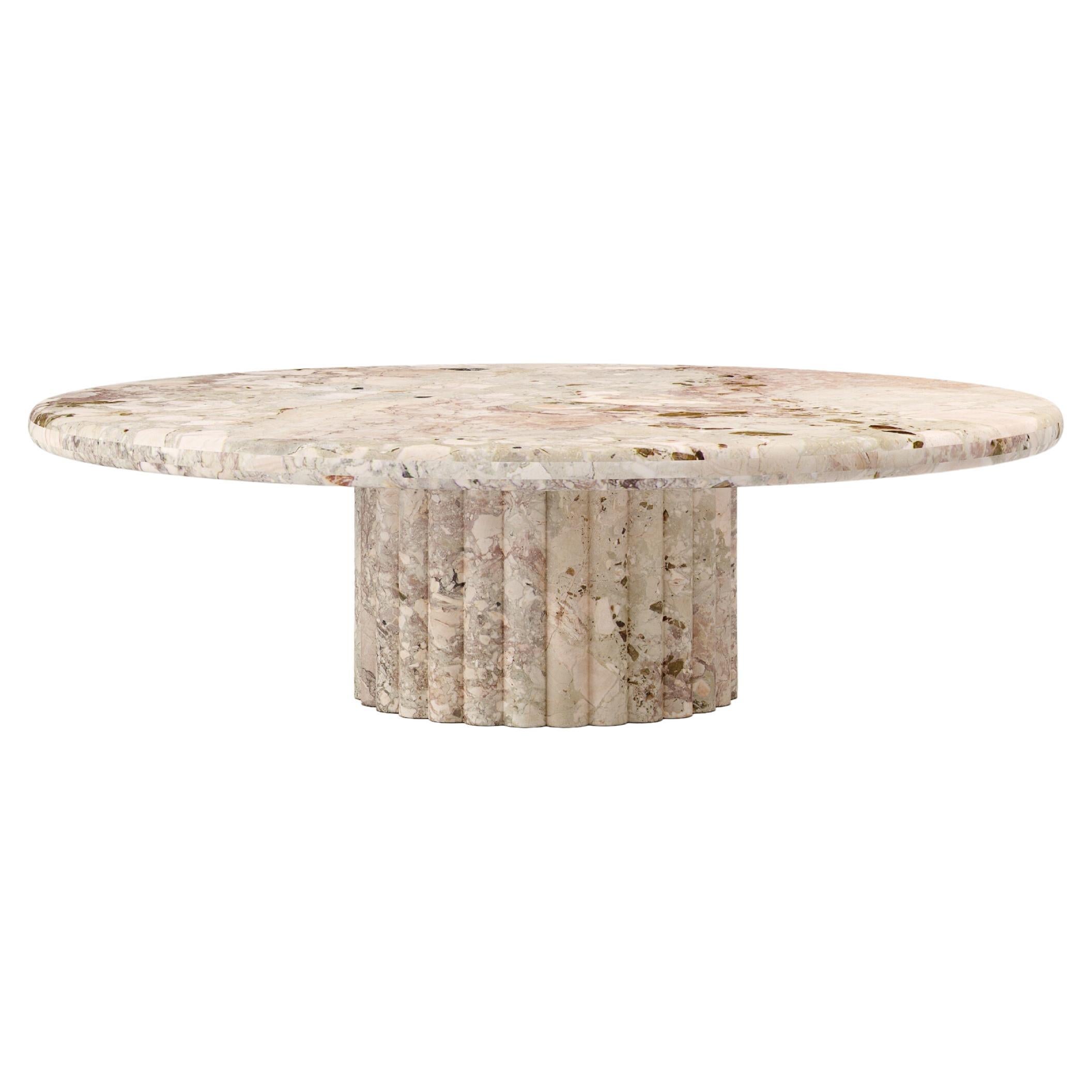 FORM(LA) Fluta Round Coffee Table 60”L x 60”W x 14”H Breccia Rosa Marble