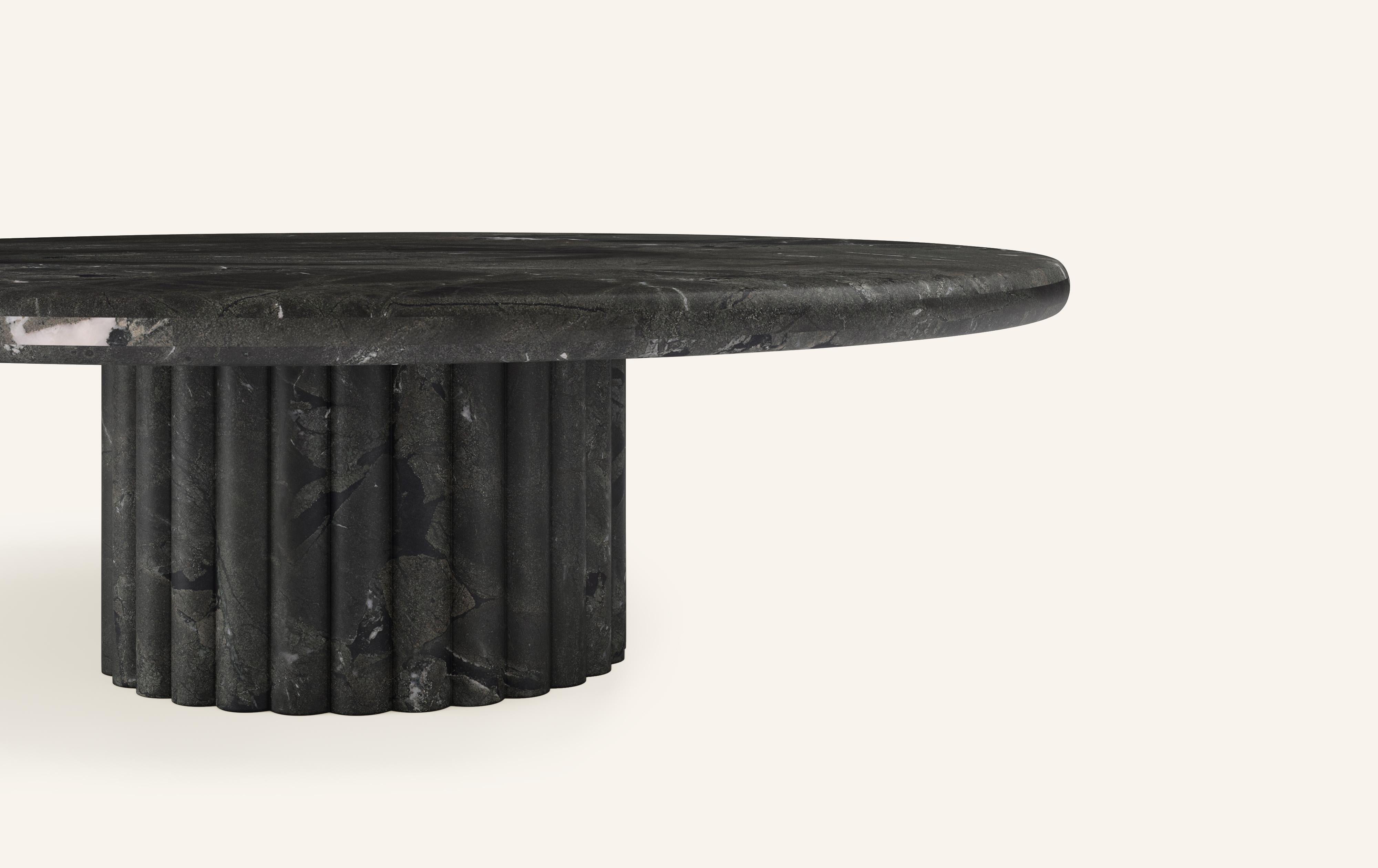 Organic Modern FORM(LA) Fluta Round Coffee Table 60”L x 60”W x 14”H Negresco Quartzite For Sale