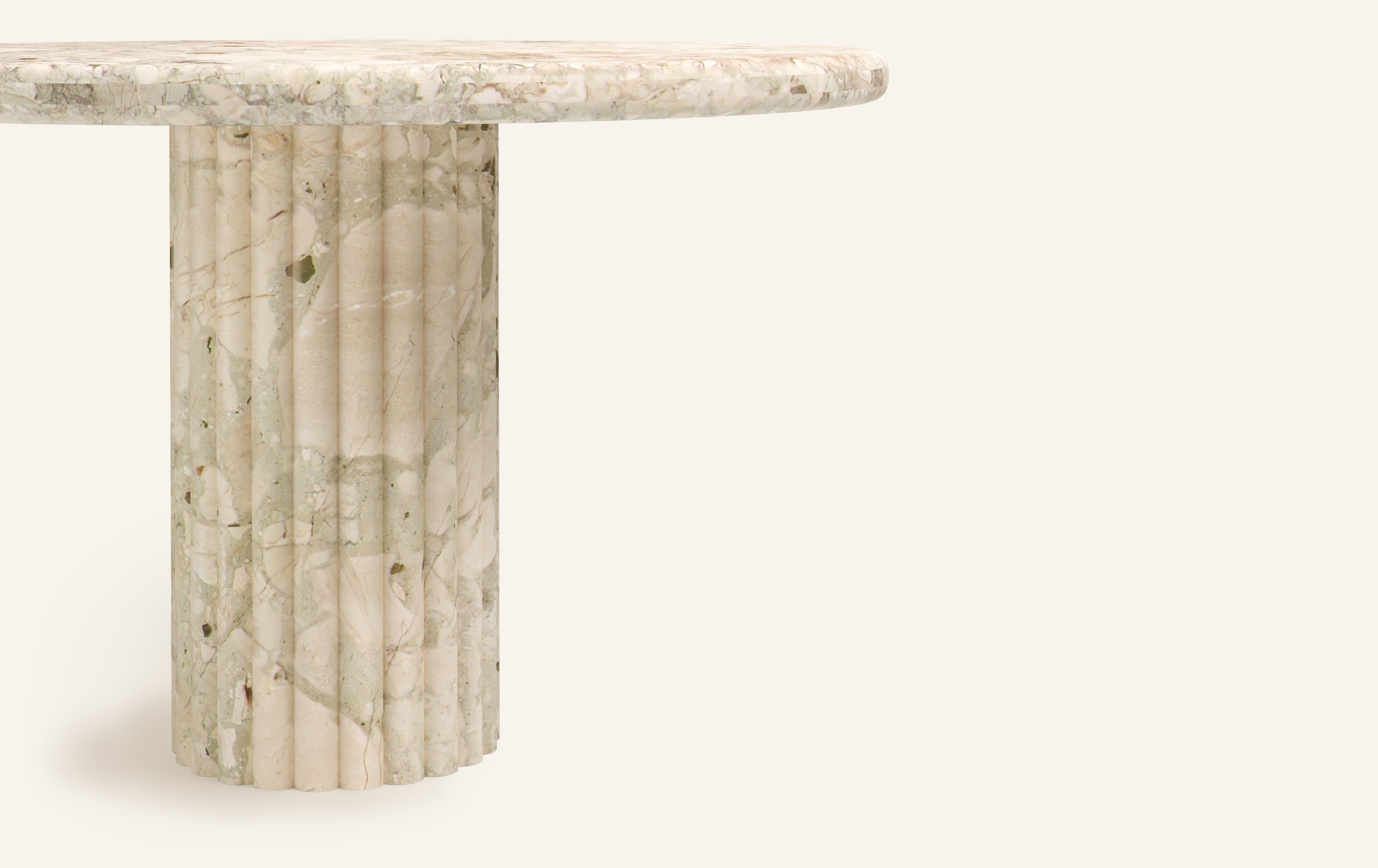 Organic Modern FORM(LA) Fluta Round Dining Table 36”L x 36”W x 30”H Breccia Rosa Marble For Sale