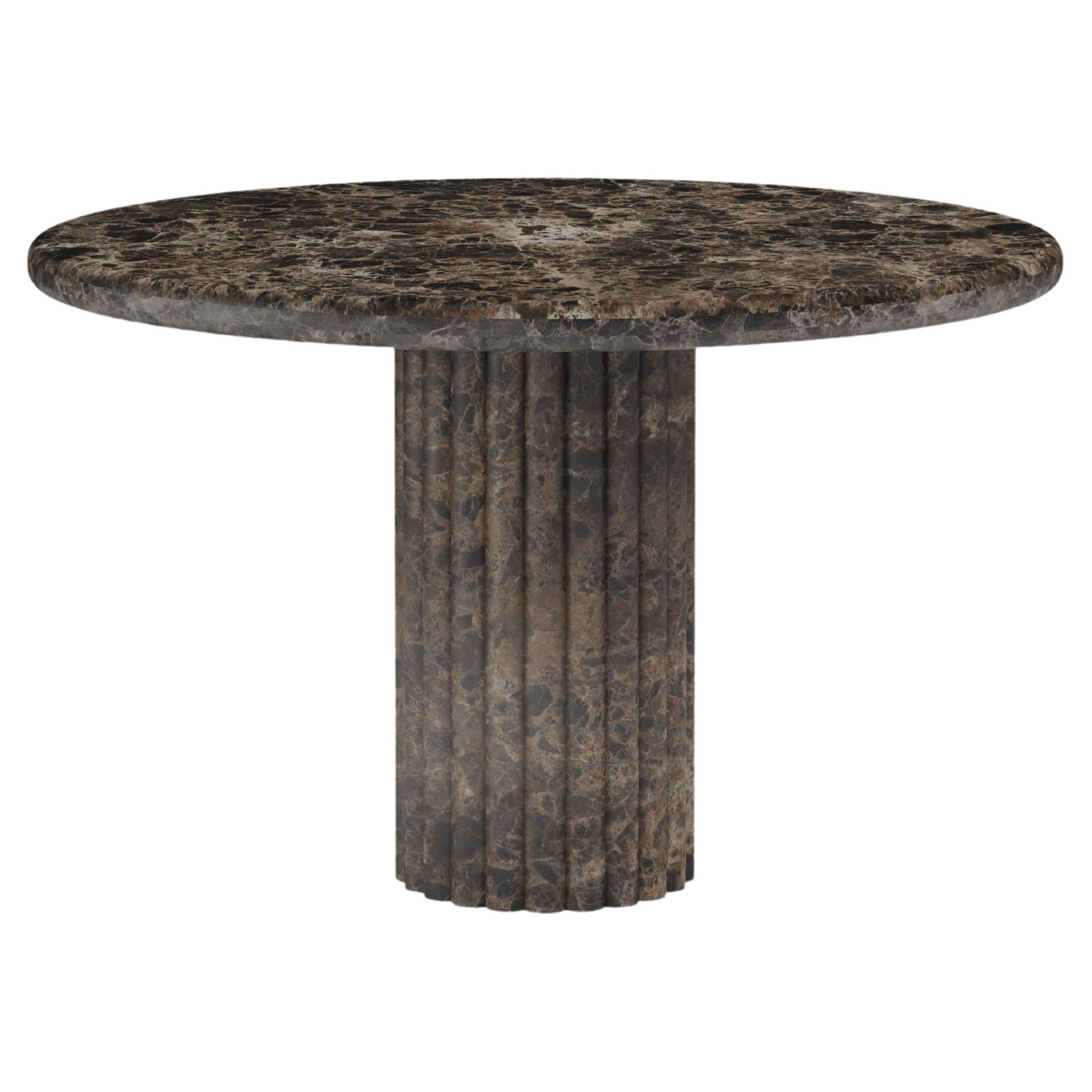 FORM(LA) Fluta Round Dining Table 36”L x 36”W x 30”H Dark Emperador Marble