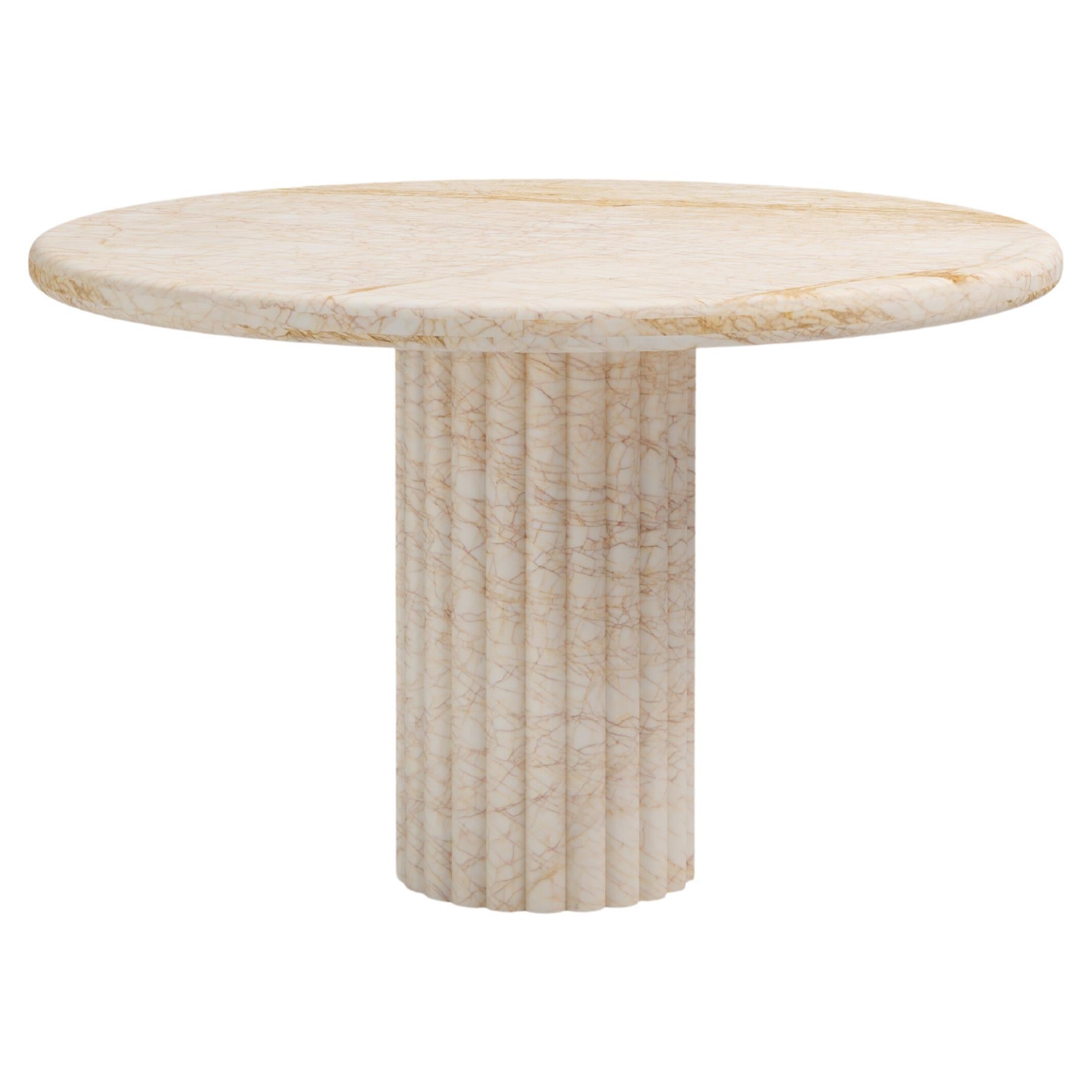 FORM(LA) Fluta Round Dining Table 36”L x 36”W x 30”H Golden Spider Marble For Sale