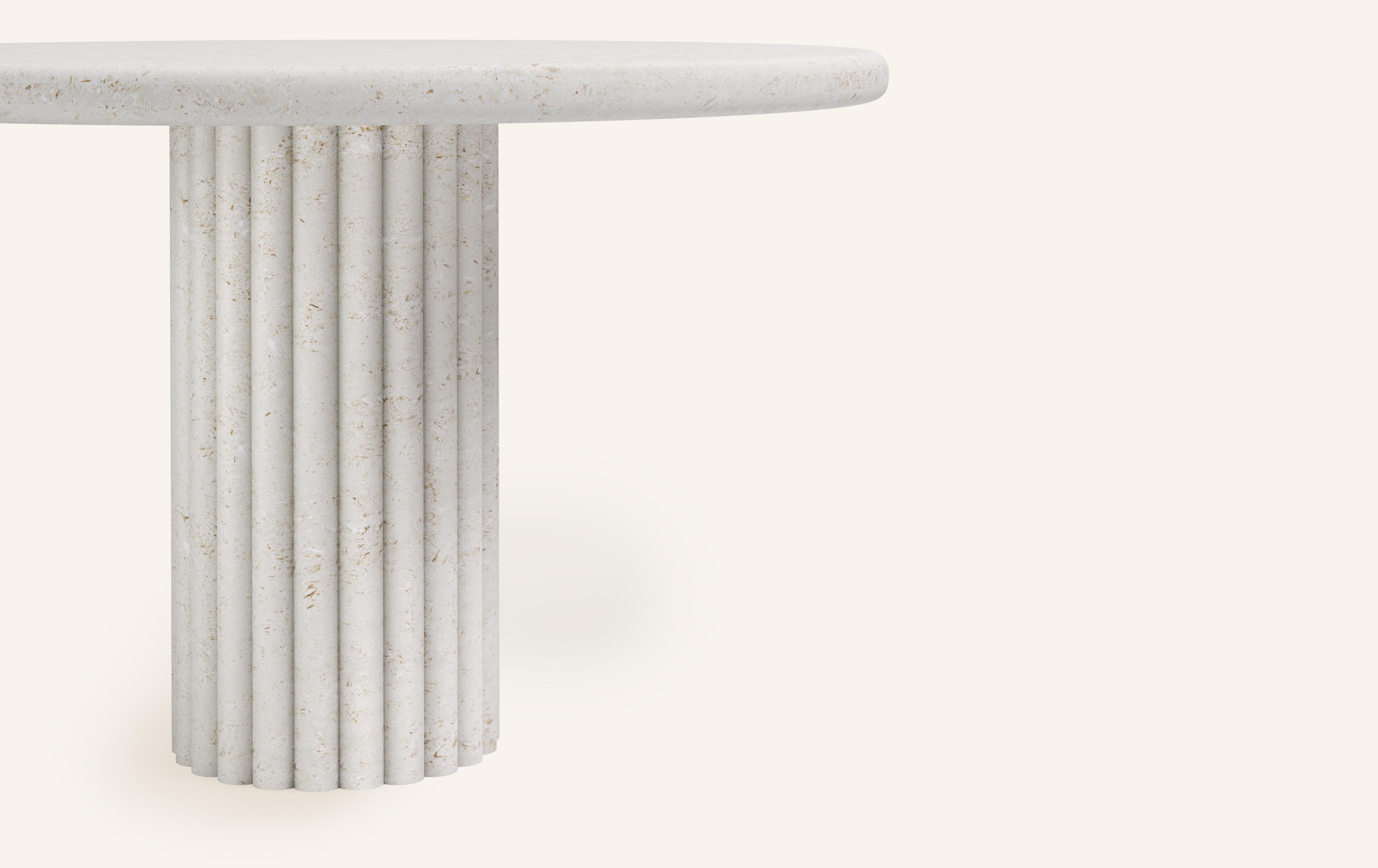Organic Modern FORM(LA) Fluta Round Dining Table 36”L x 36”W x 30”H Limestone Oceano For Sale