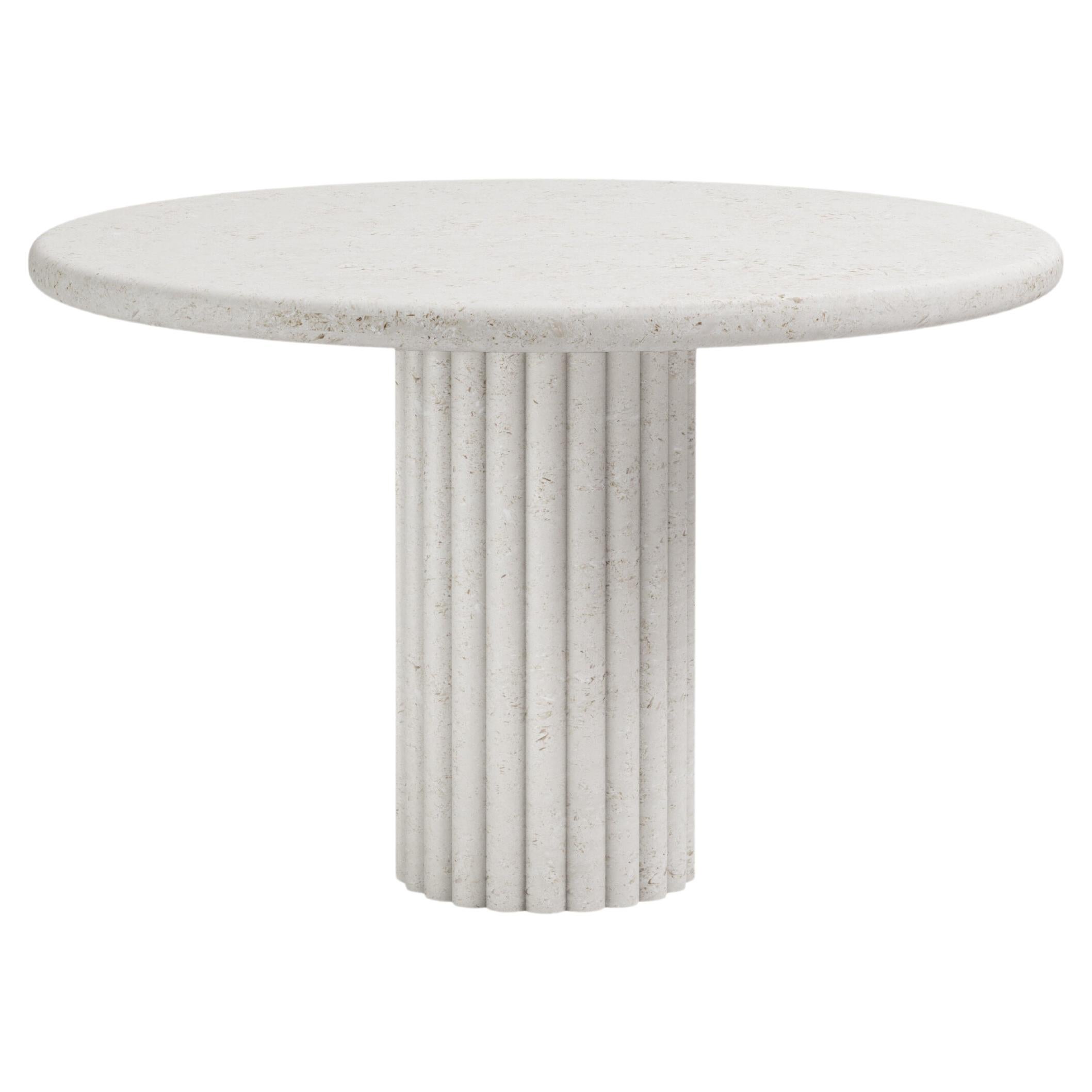 FORM(LA) Fluta Round Dining Table 36”L x 36”W x 30”H Limestone Oceano For Sale