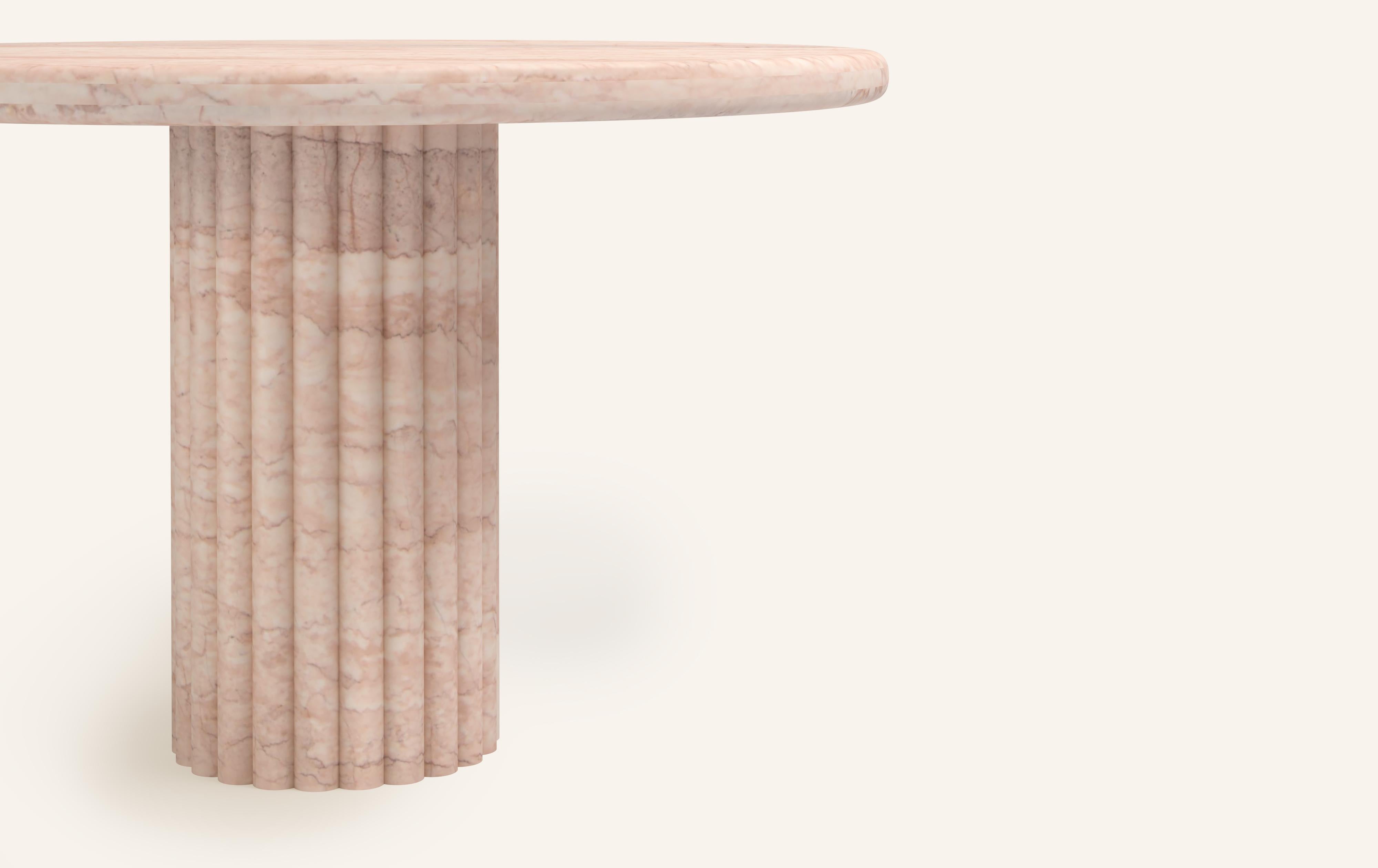 Organic Modern FORM(LA) Fluta Round Dining Table 36”L x 36”W x 30”H Rosa Crema Marble For Sale