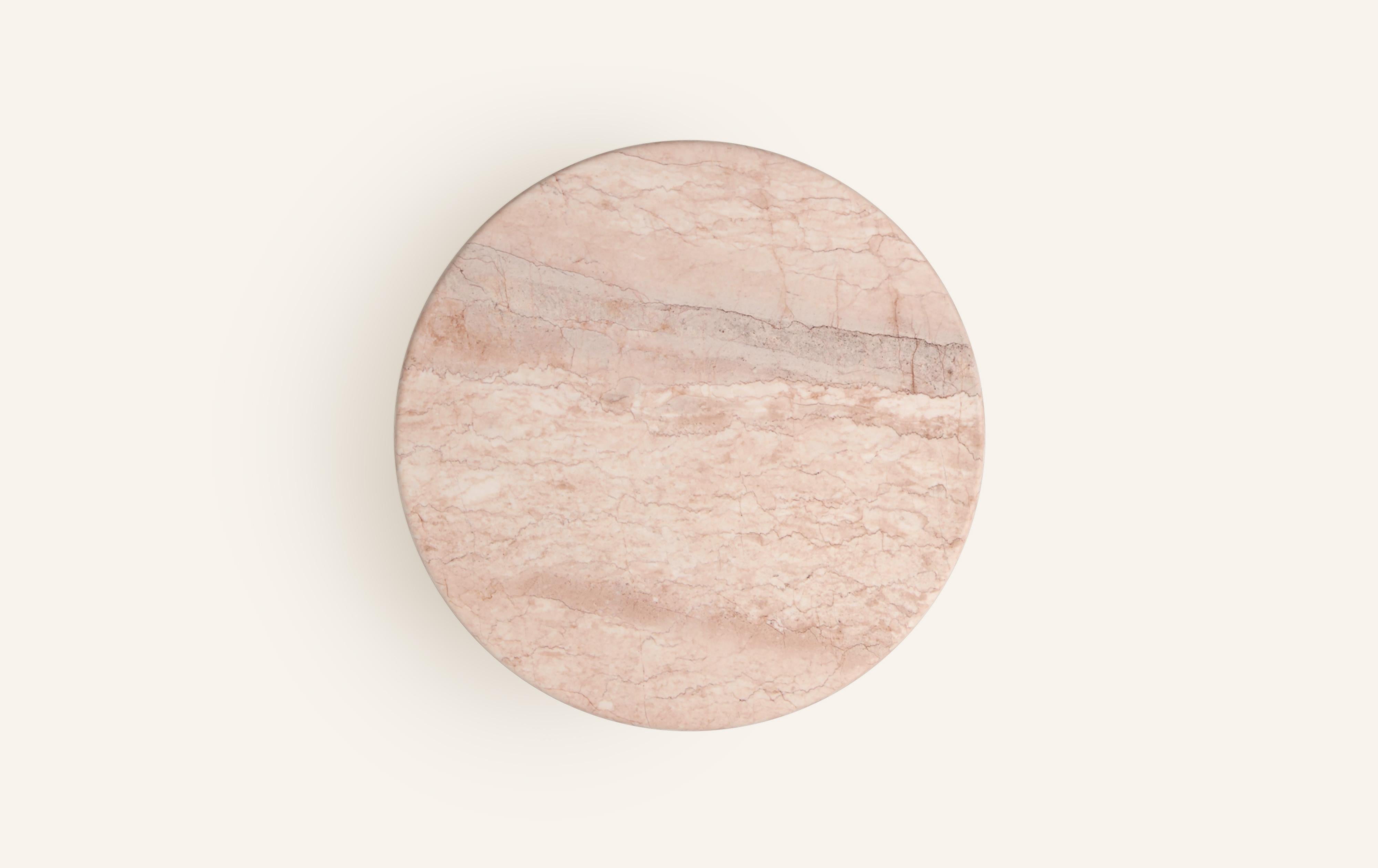 American FORM(LA) Fluta Round Dining Table 36”L x 36”W x 30”H Rosa Crema Marble For Sale