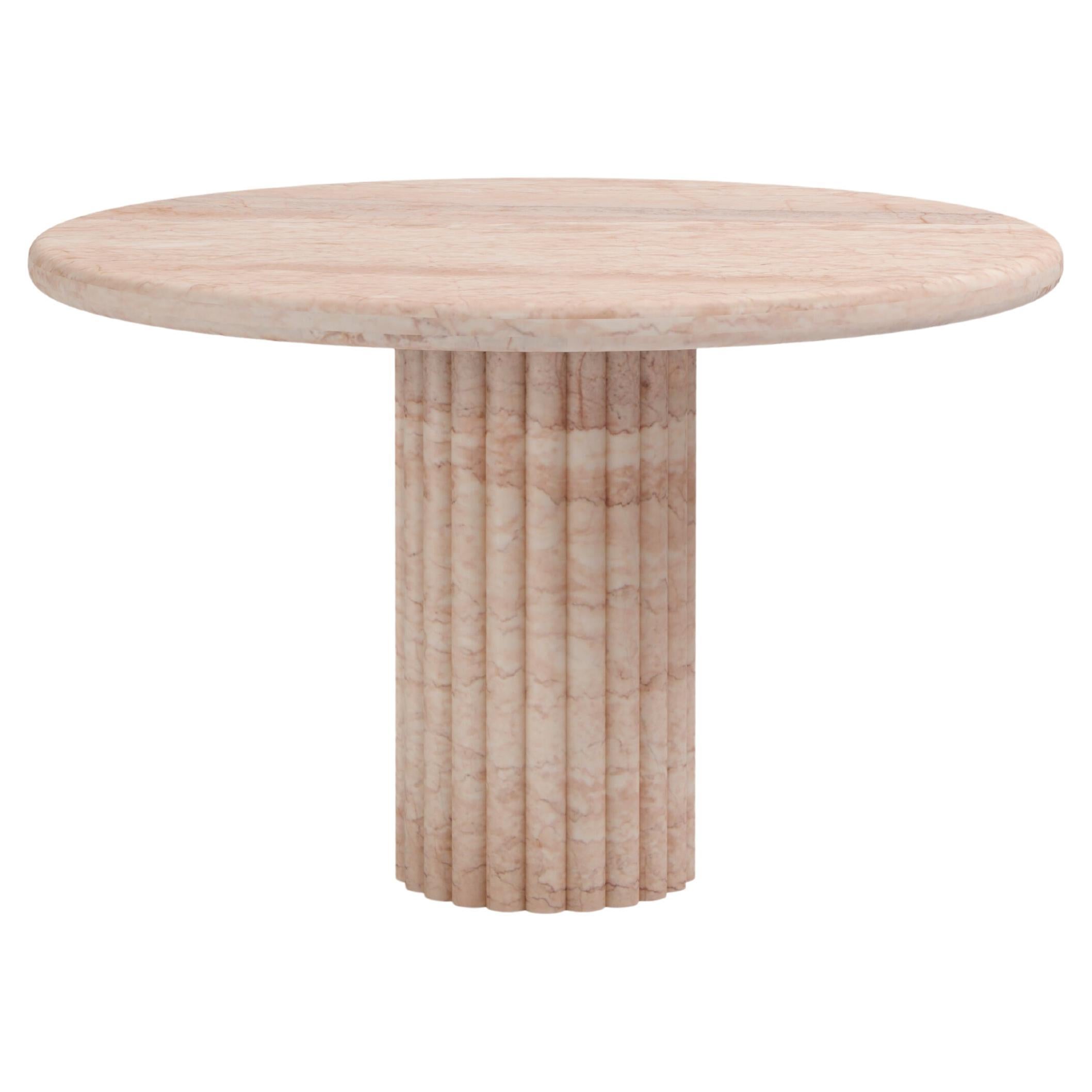 FORM(LA) Fluta Round Dining Table 36”L x 36”W x 30”H Rosa Crema Marble For Sale
