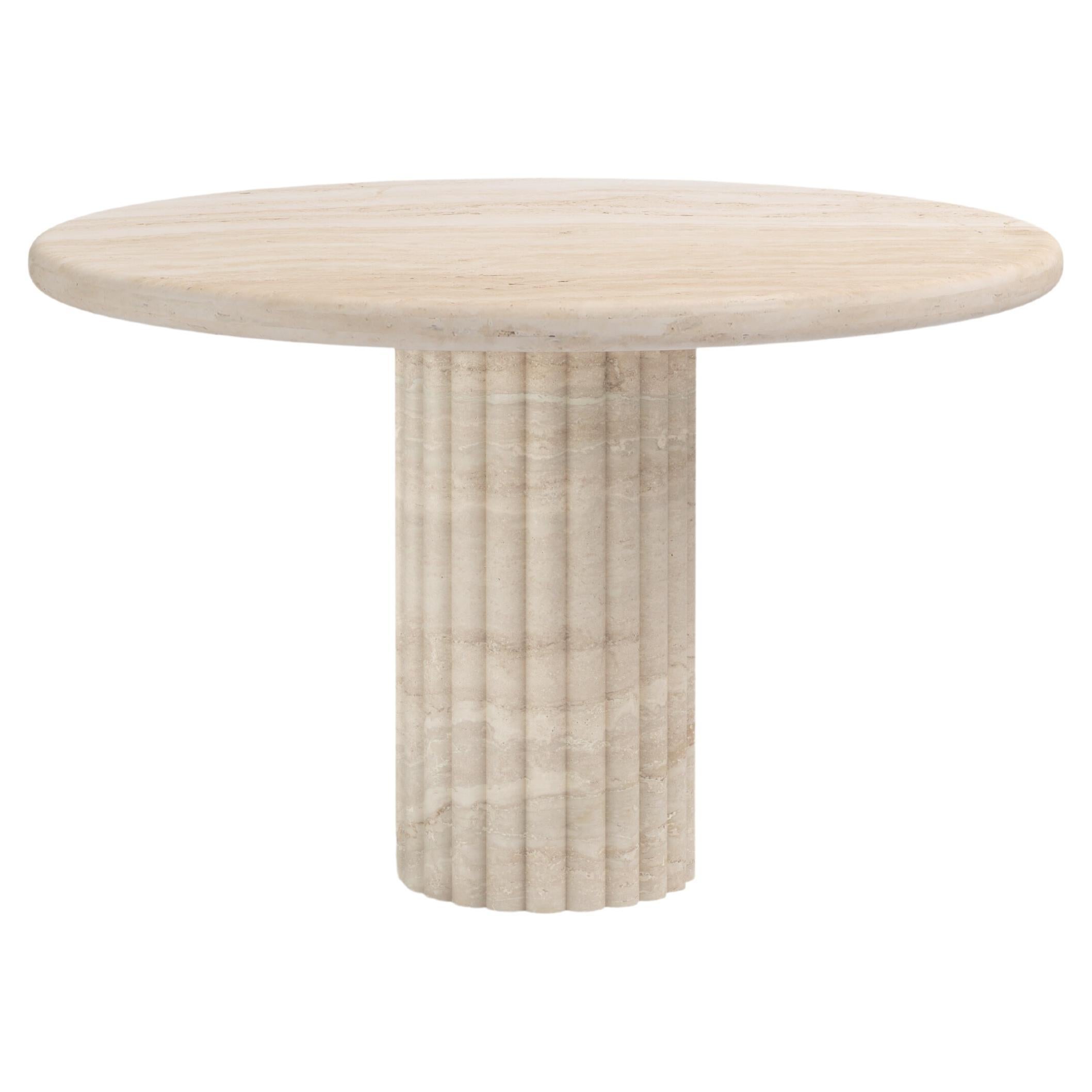 FORM(LA) Fluta Round Dining Table 36”L x 36”W x 30”H Travertino Navona VC For Sale