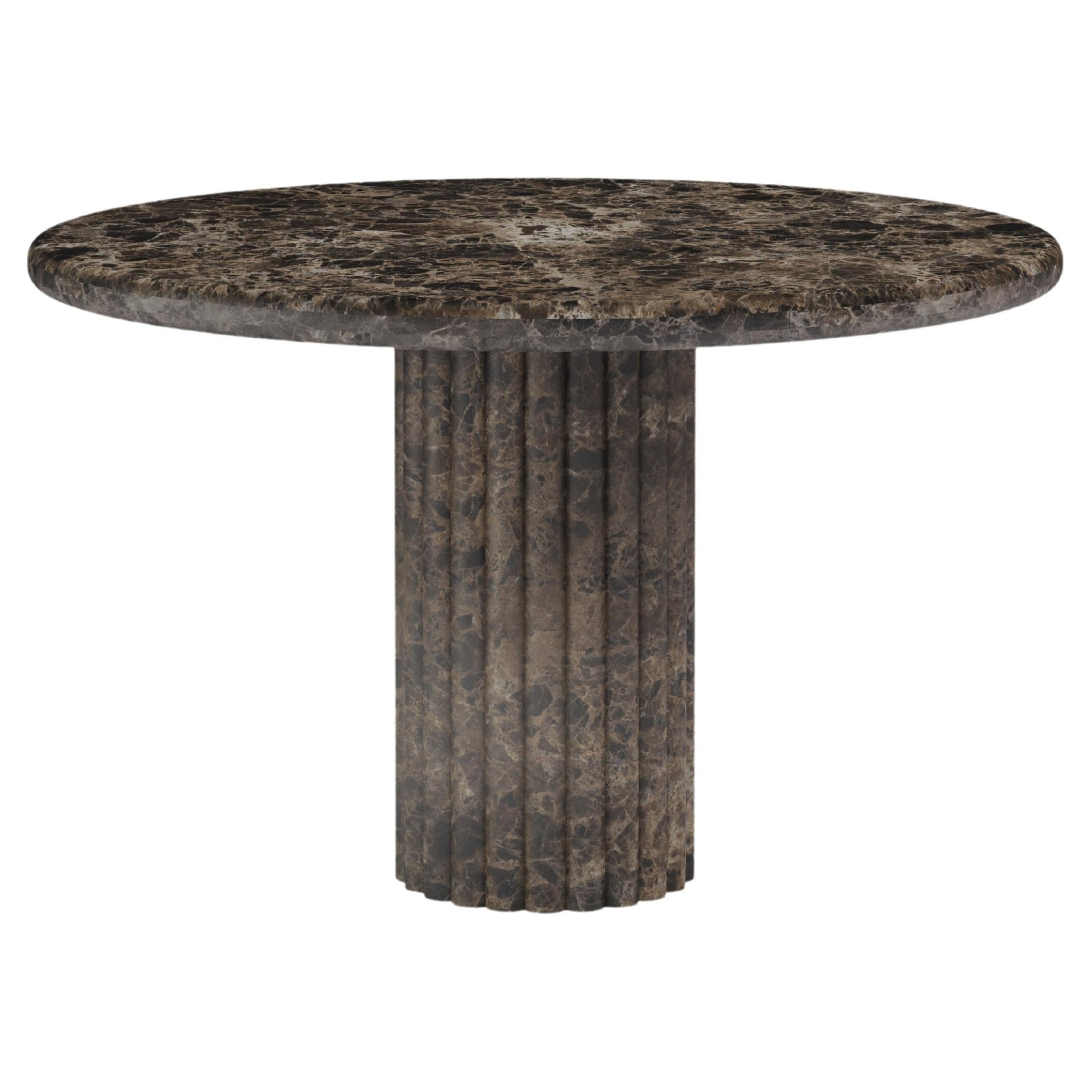 FORM(LA) Fluta Round Dining Table 48”L x 48”W x 30”H Dark Emperador Marble