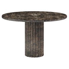FORM(LA) Fluta Round Dining Table 48”L x 48”W x 30”H Dark Emperador Marble
