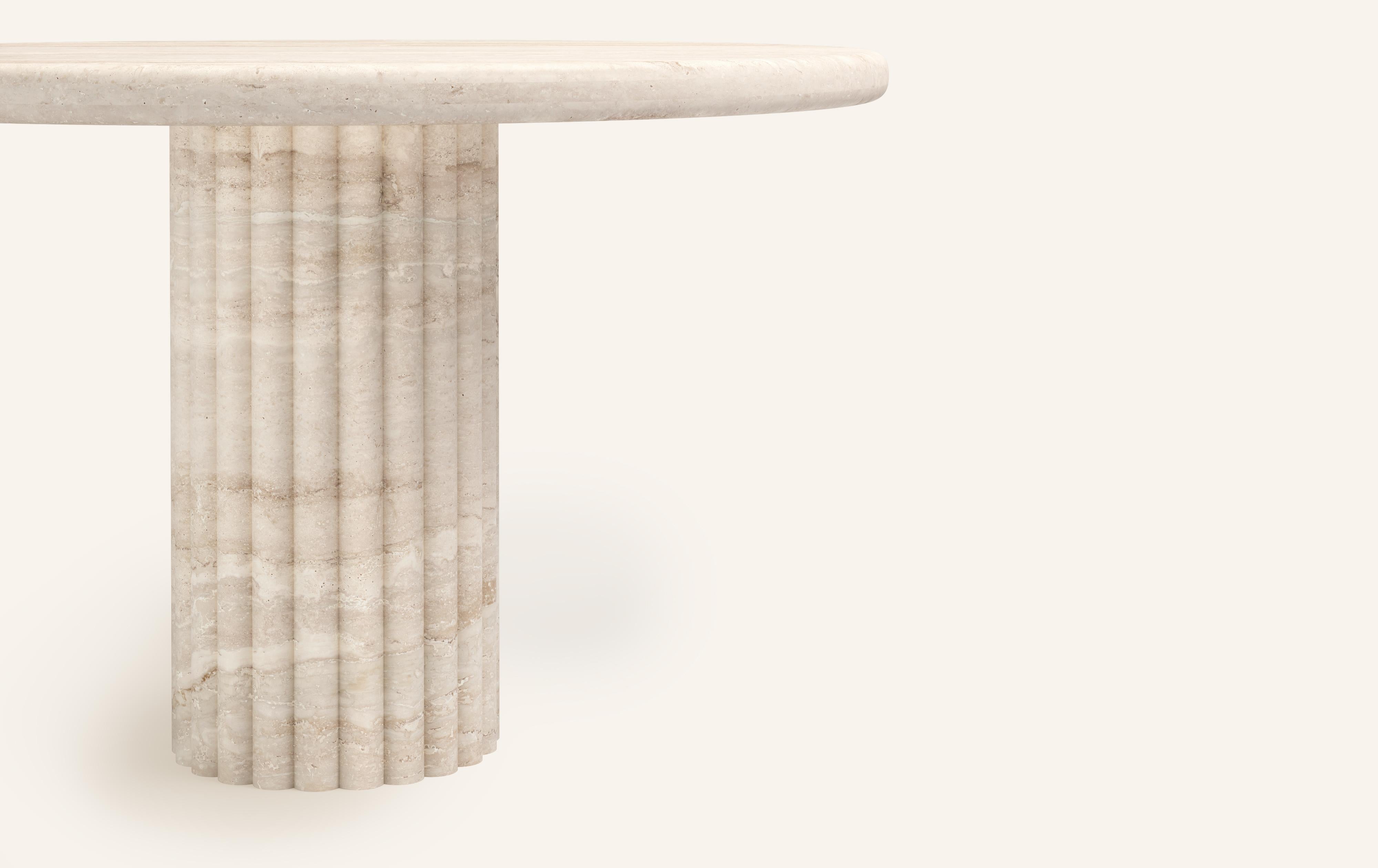 Organic Modern FORM(LA) Fluta Round Dining Table 60”L x 60”W x 30”H Travertino Navona VC For Sale