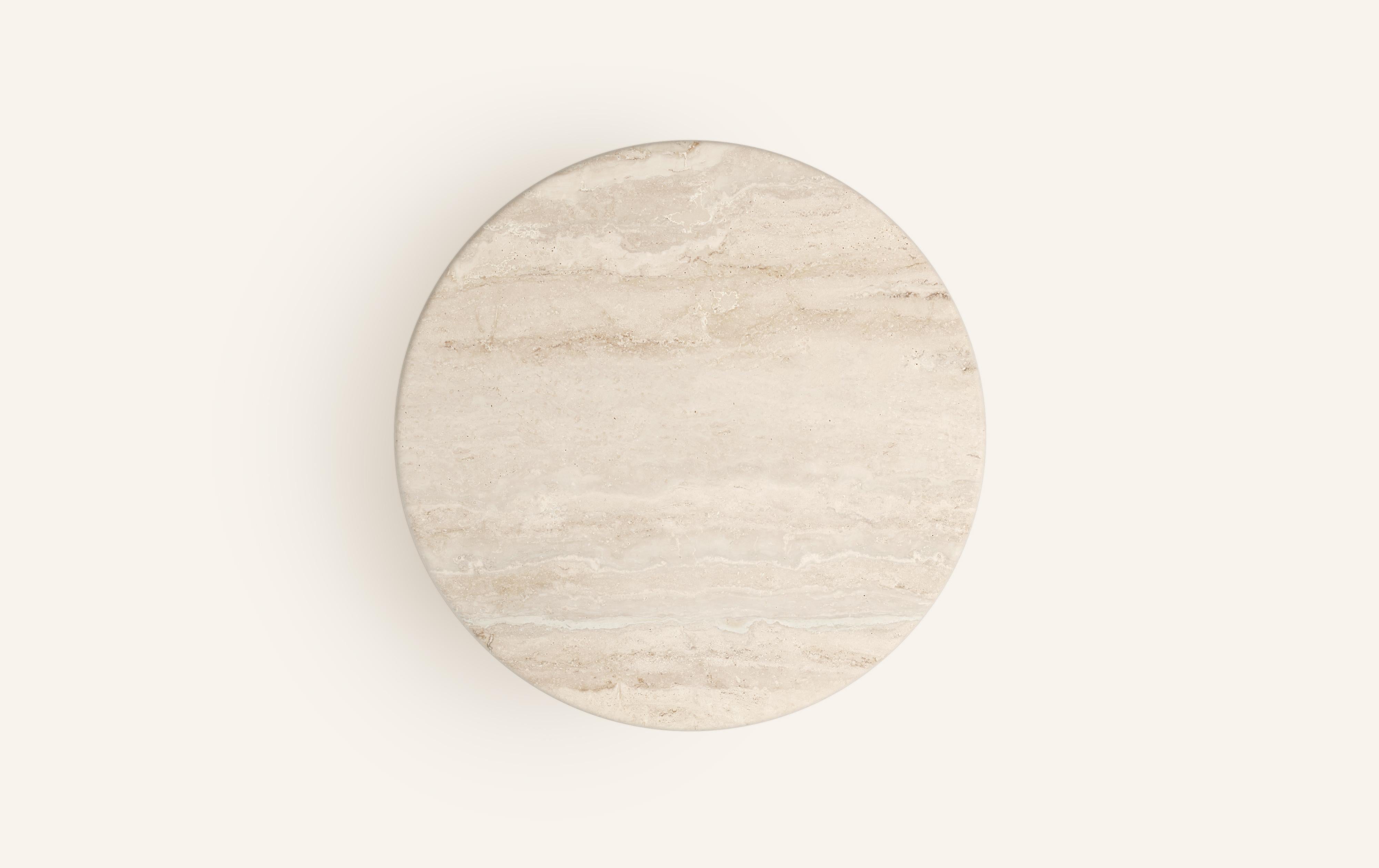 American FORM(LA) Fluta Round Dining Table 60”L x 60”W x 30”H Travertino Navona VC For Sale