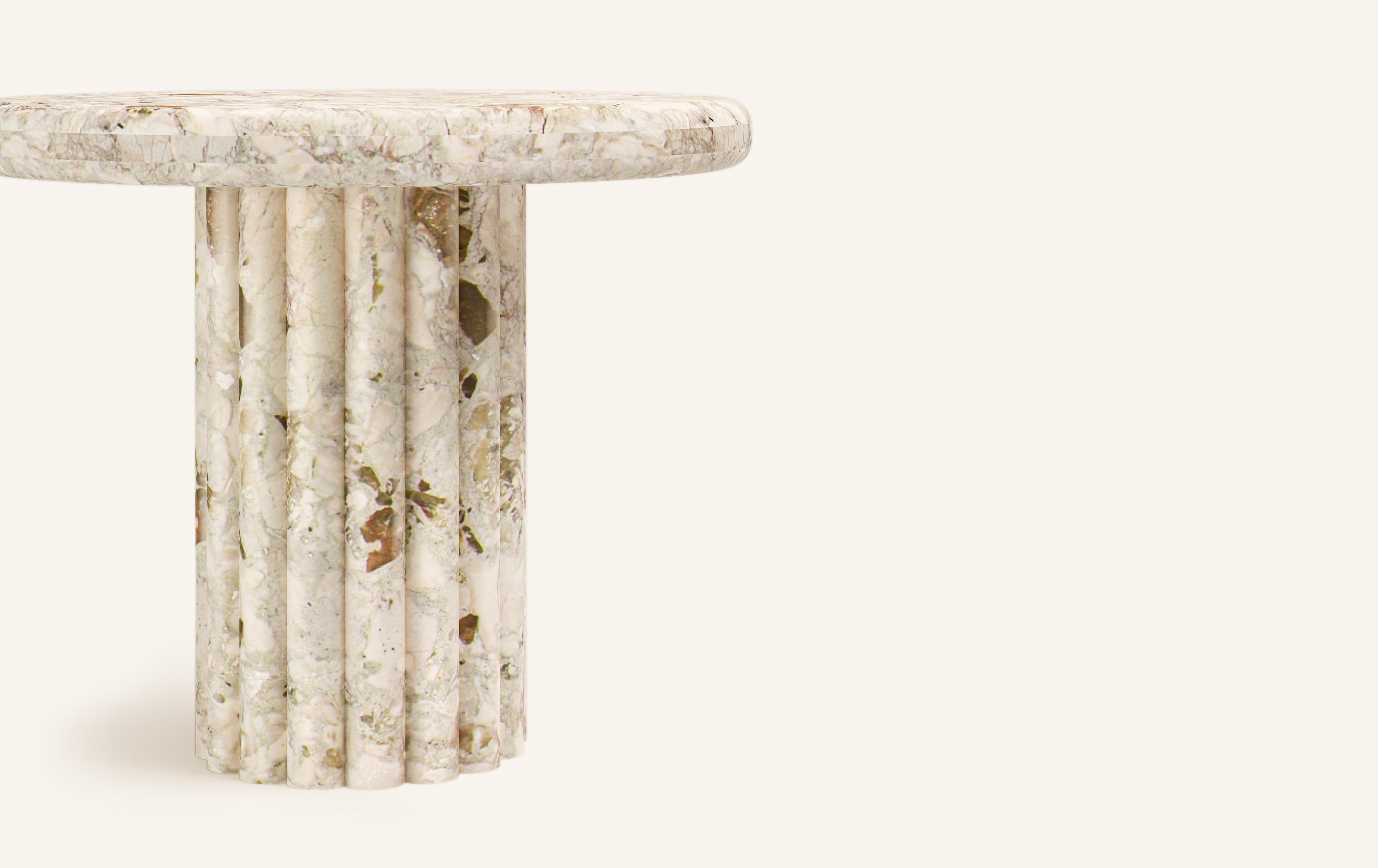 Organic Modern FORM(LA) Fluta Round Side Table 24”L x 24”W x 20”H Breccia Rosa Marble For Sale