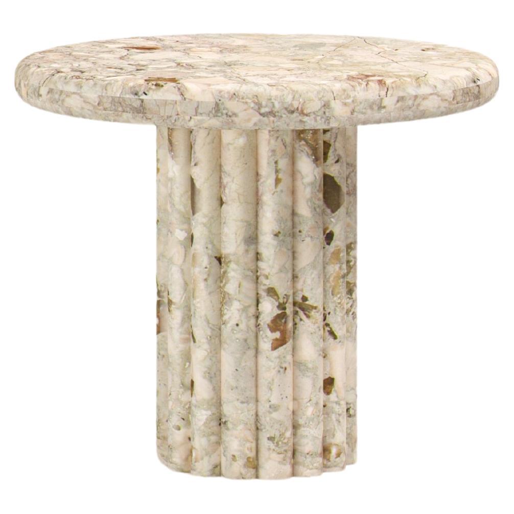 FORM(LA) Fluta Round Side Table 24”L x 24”W x 20”H Breccia Rosa Marble For Sale