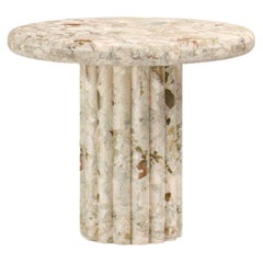 FORM(LA) Fluta Round Side Table 24”L x 24”W x 20”H Breccia Rosa Marble