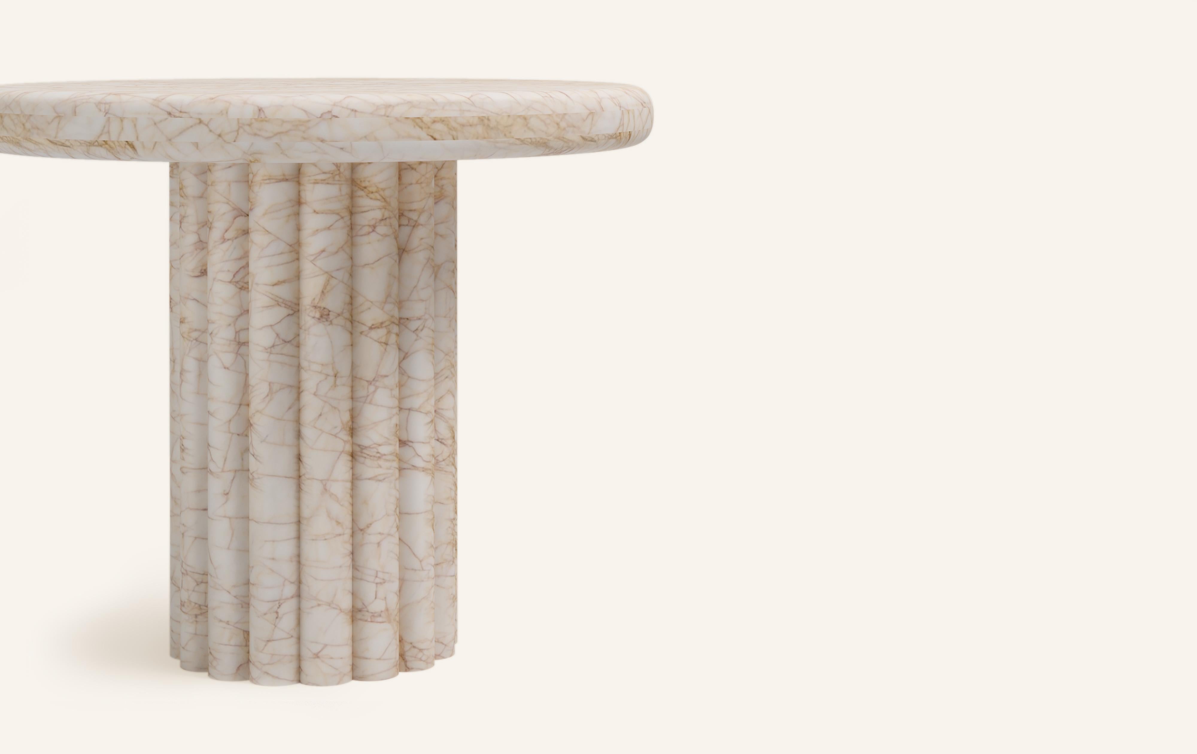 Organic Modern FORM(LA) Fluta Round Side Table 24”L x 24”W x 20”H Golden Spider Marble For Sale