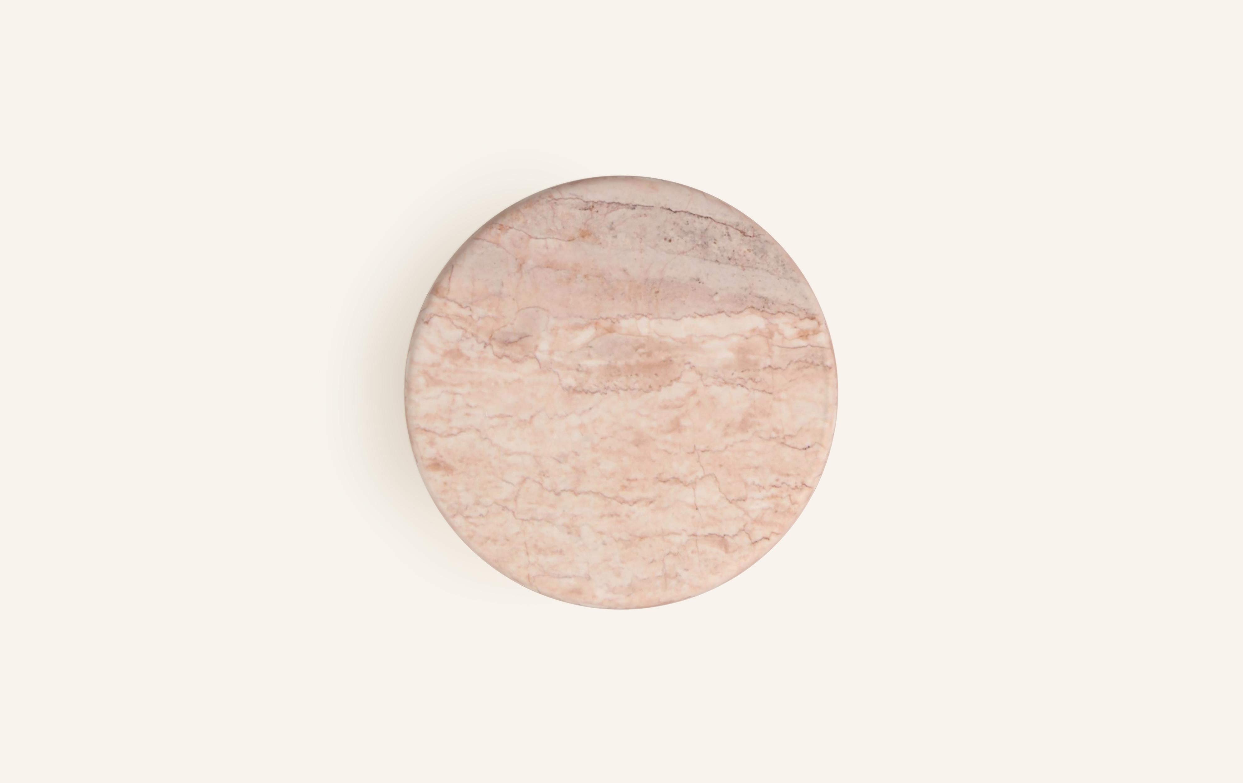 American FORM(LA) Fluta Round Side Table 24”L x 24”W x 20”H Rosa Crema Marble For Sale