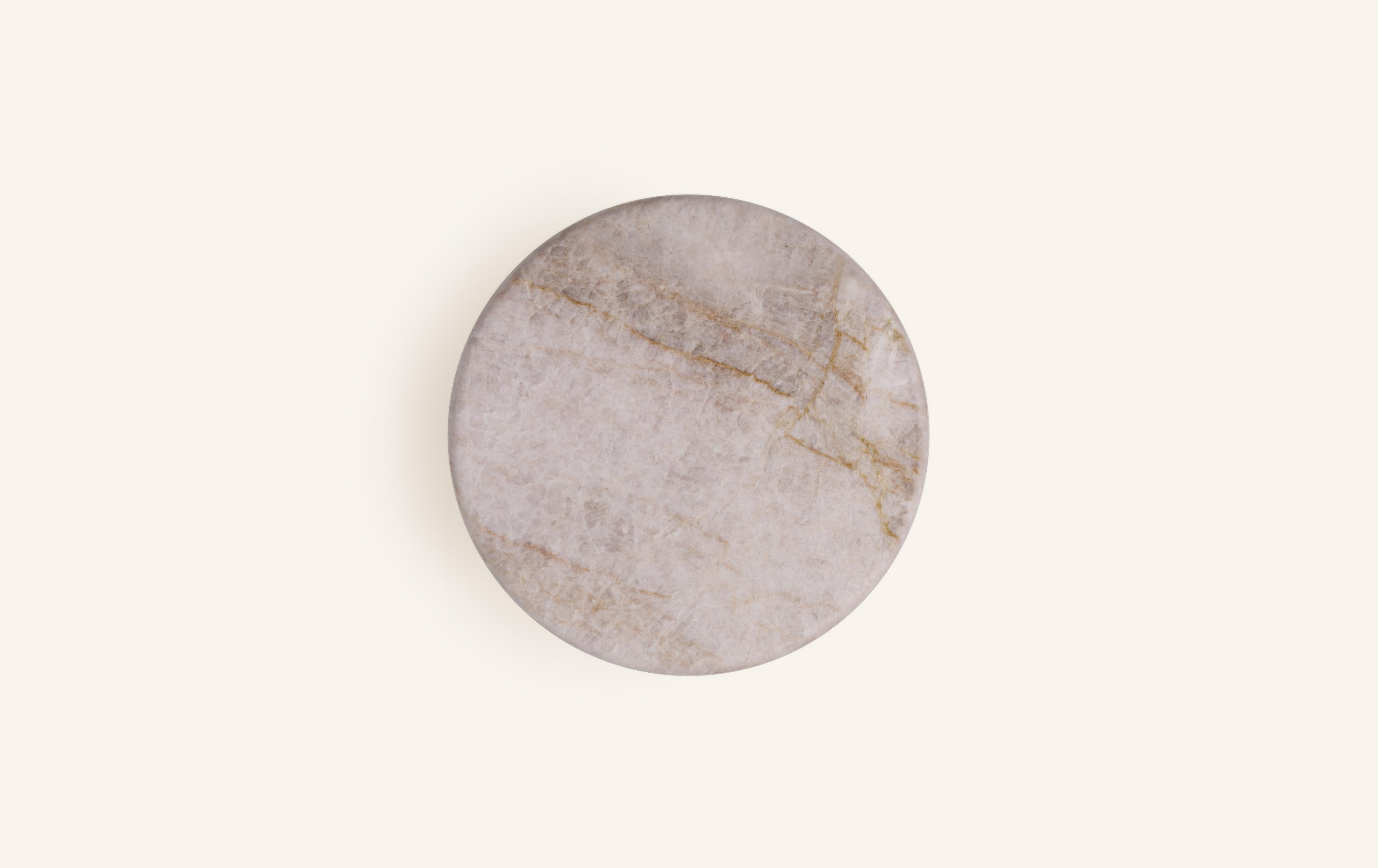 Organic Modern FORM(LA) Fluta Round Side Table 24”L x 24”W x 20”H Taj Mahal Quartzite For Sale