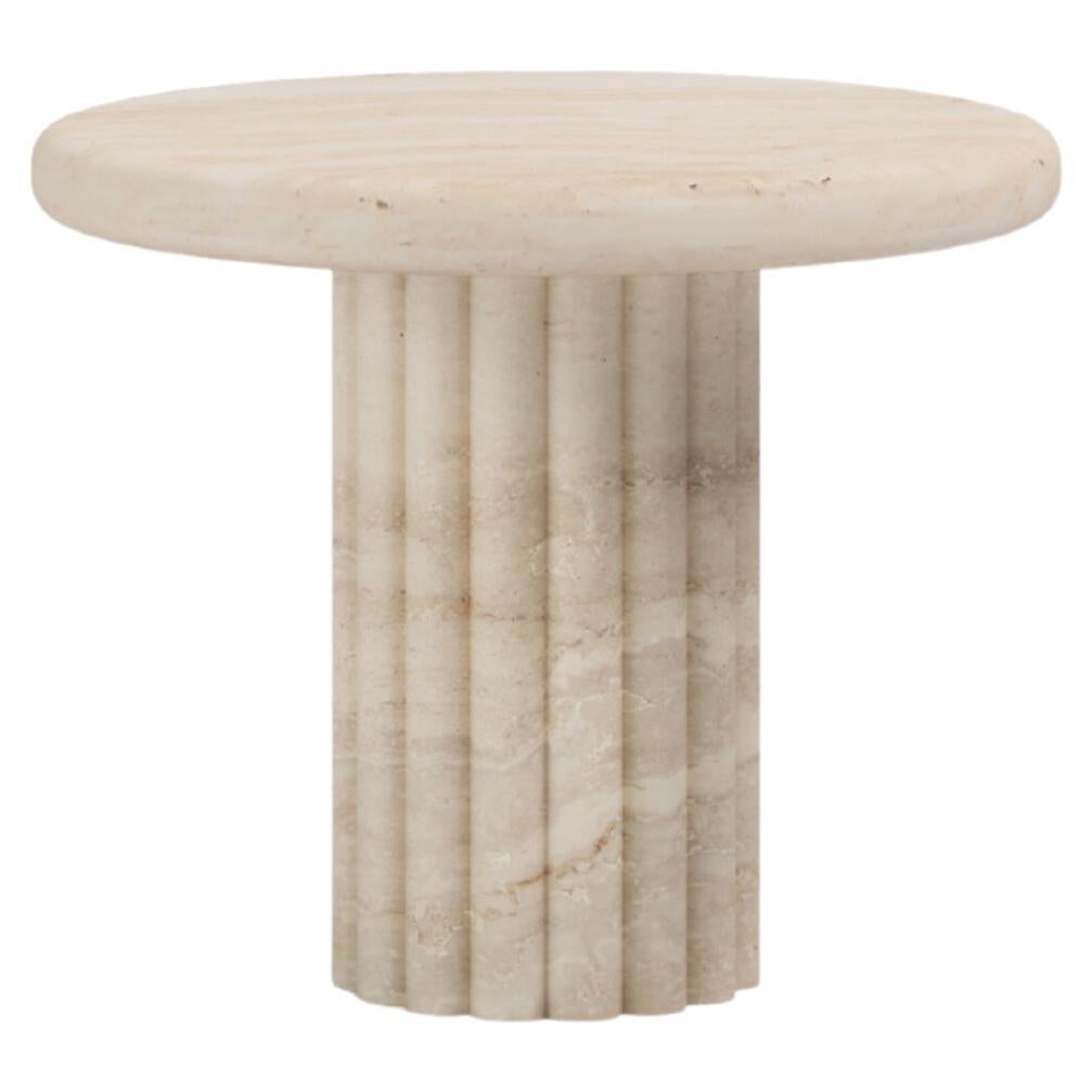 FORM(LA) Fluta Round Side Table 24”L x 24”W x 20”H Travertino Navona VC