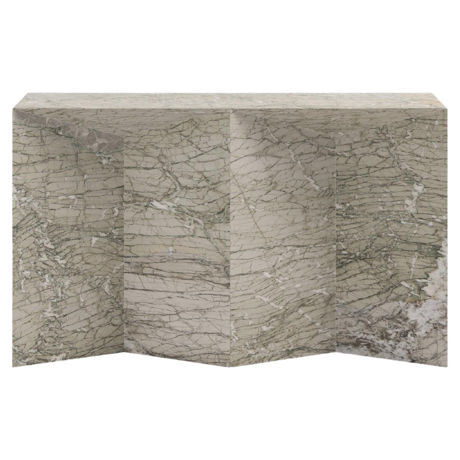 FORM(LA) Grinza-Konsolentisch aus Verde Antigua-Marmor, 48"L x 16"W x 32"H