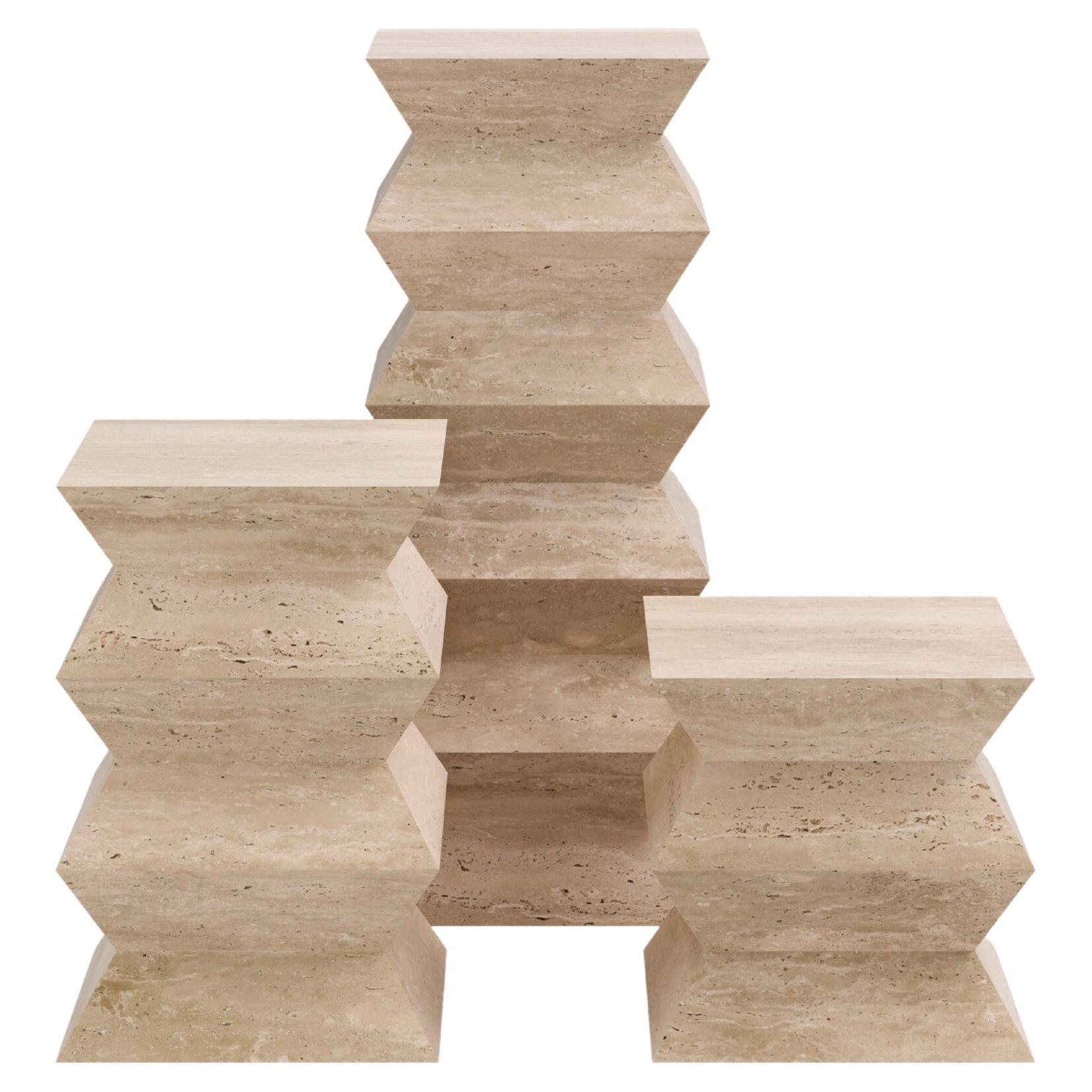 FORM(LA) Grinza Pedestal 16"L x 16"W x 16"H Travertino Crema VC