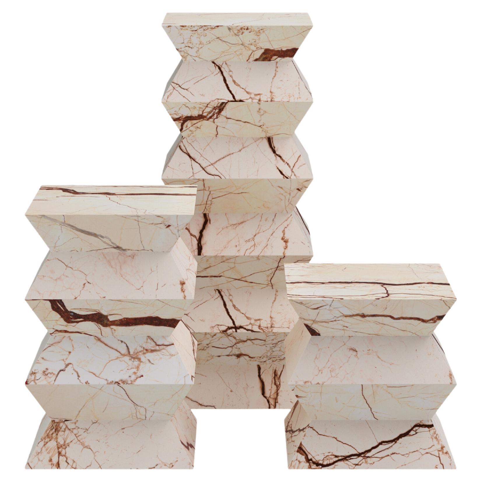 FORM(LA) Grinza Pedestal 16"L x 16"W x 24"H Sofita Beige Marble For Sale
