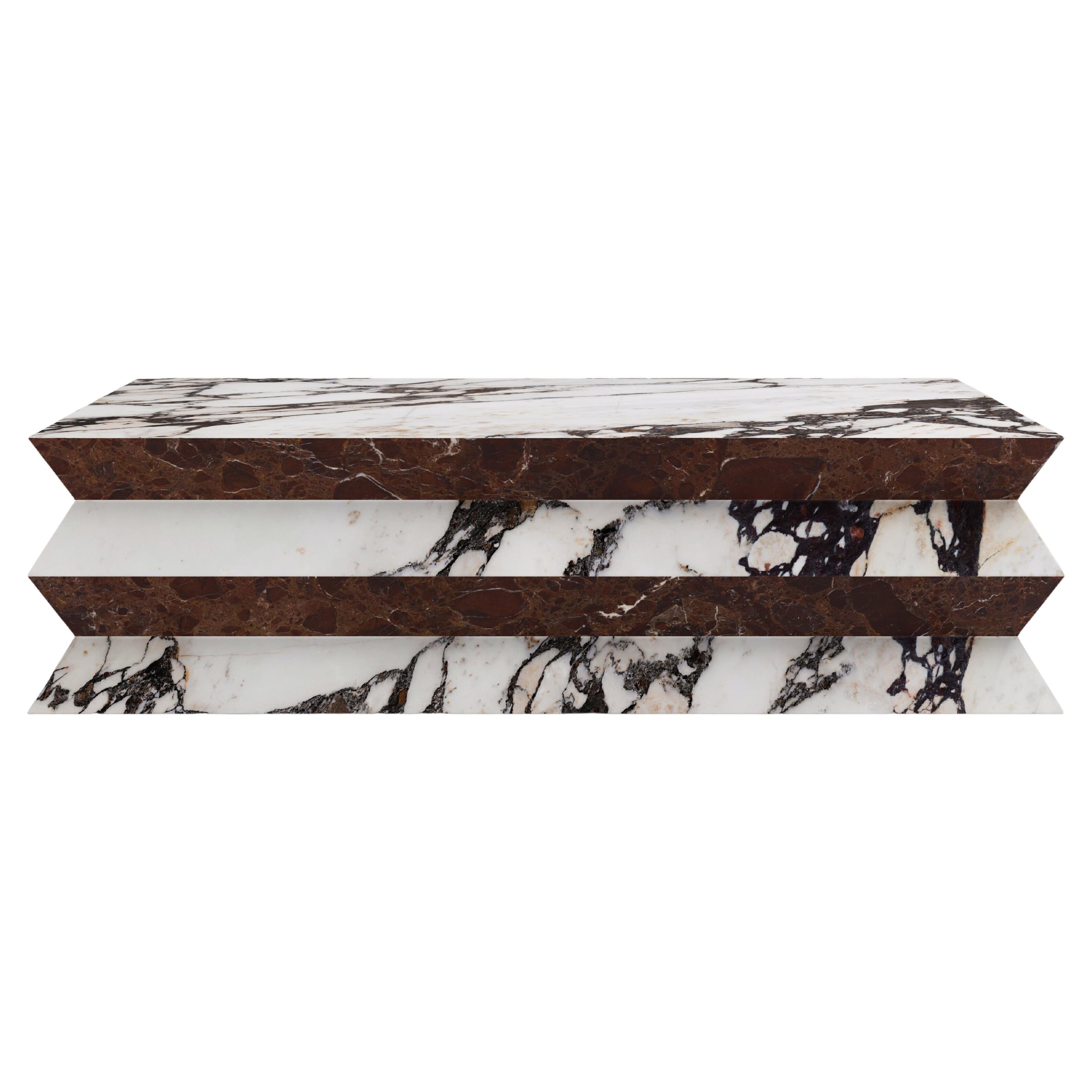 FORM(LA) Grinza Rectangle Coffee Table 48"L x 30"W x 16"H Calacatta Viola Marble For Sale