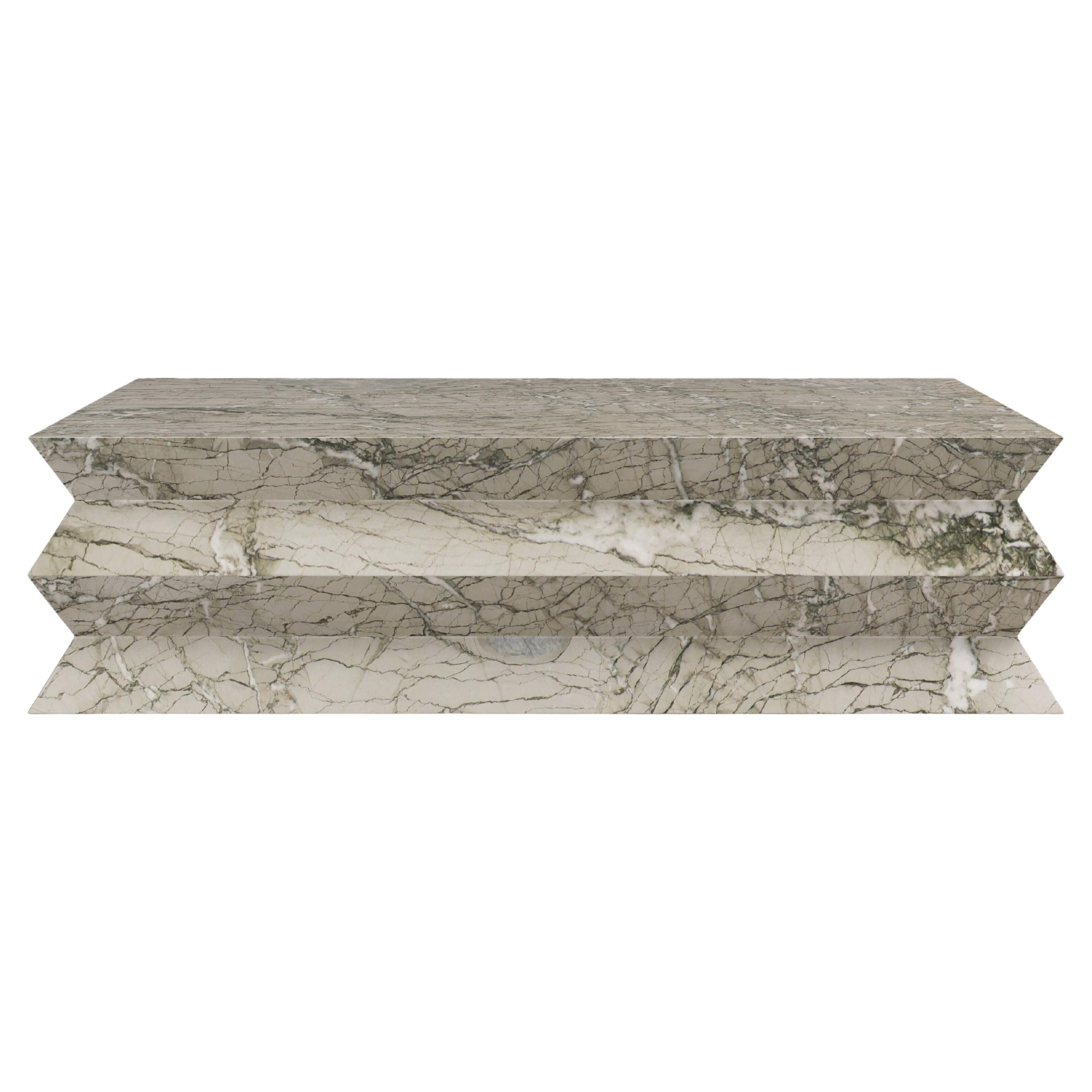 FORM(LA) Grinza Rectangle Coffee Table 48"L x 30"W x 16"H Verde Antigua Marble For Sale