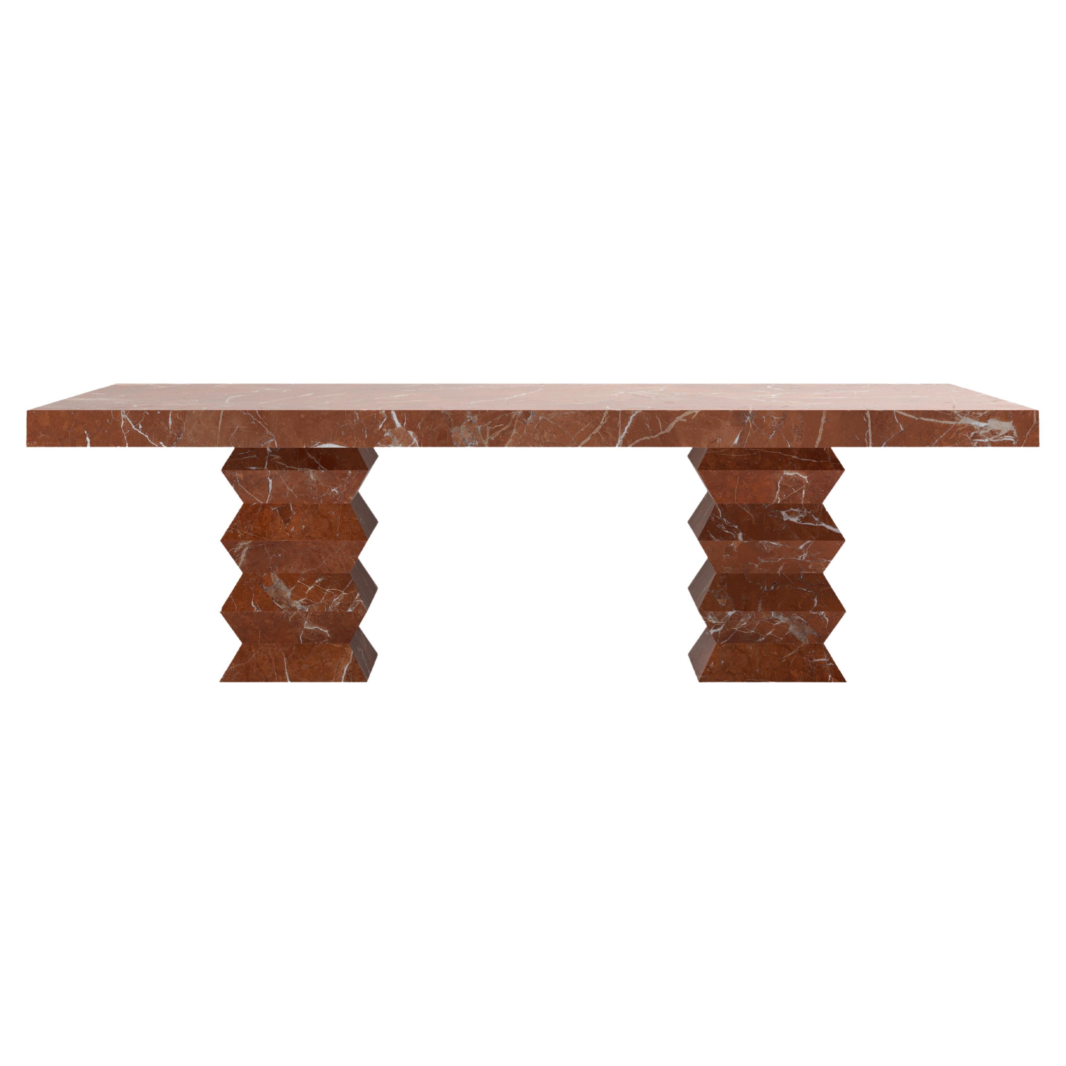 FORM(LA) Grinza Rectangle Dining Table 108"L x 48"W x 32"H Rojo Alicante Marble For Sale