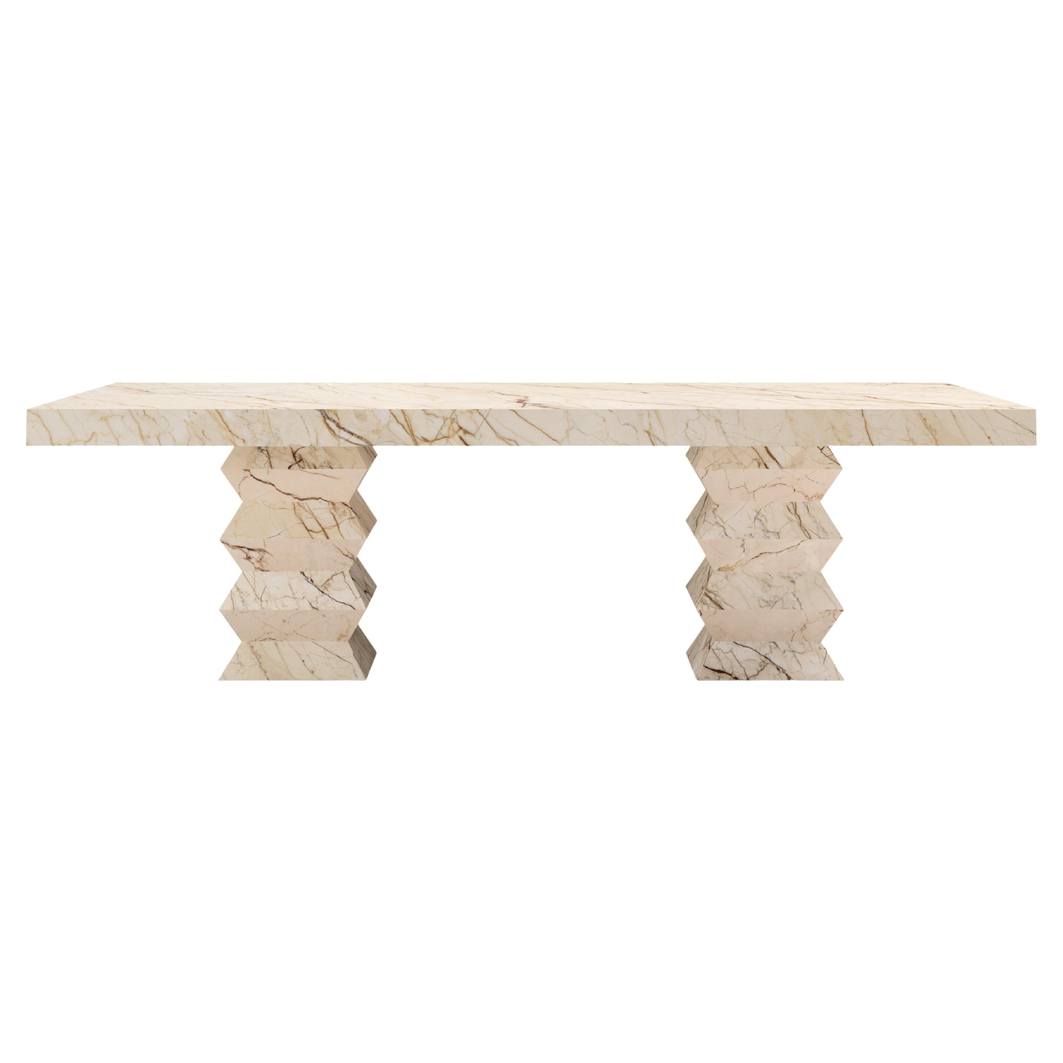 FORM(LA) Grinza Rectangle Dining Table 108"L x 48"W x 32"H Sofita Beige Marble For Sale