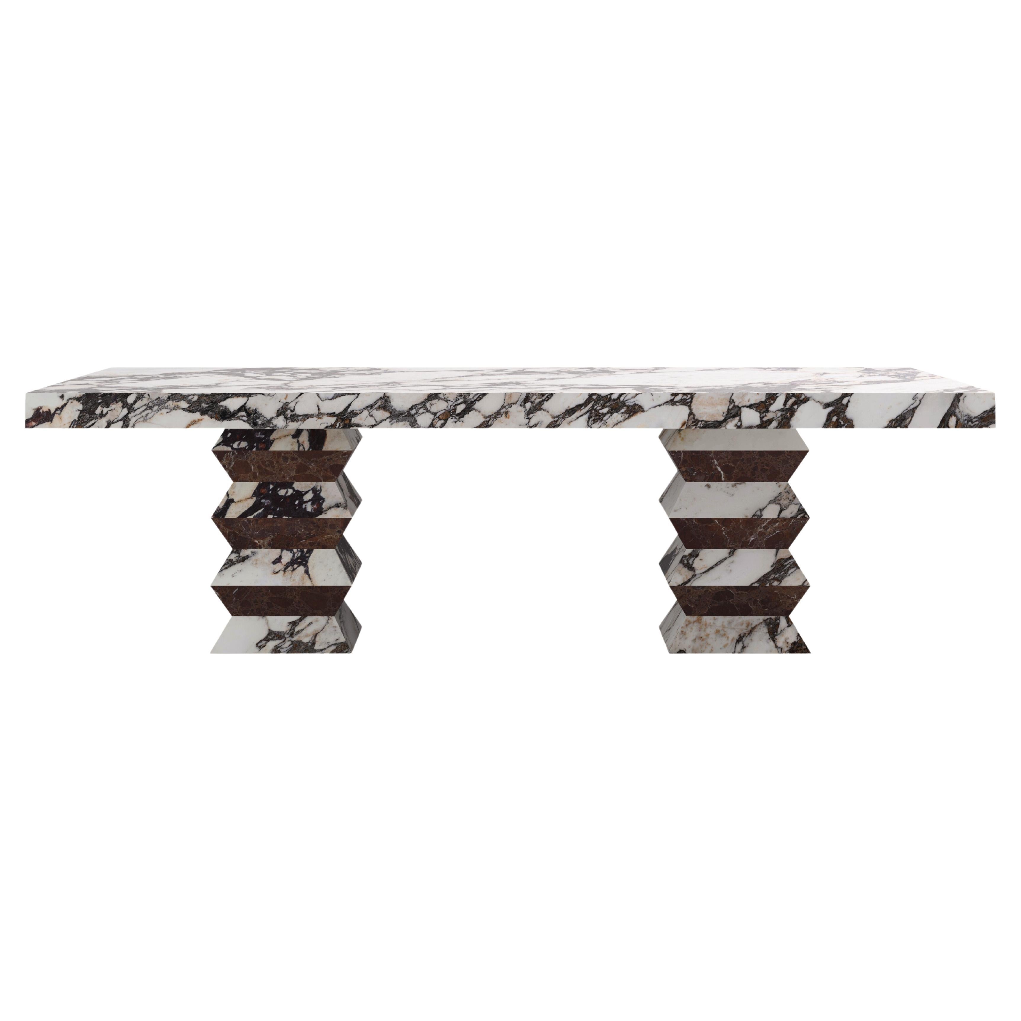 FORM(LA) Grinza Rectangle Dining Table 118"L x 48"W x 32" Calacatta Viola Marble For Sale