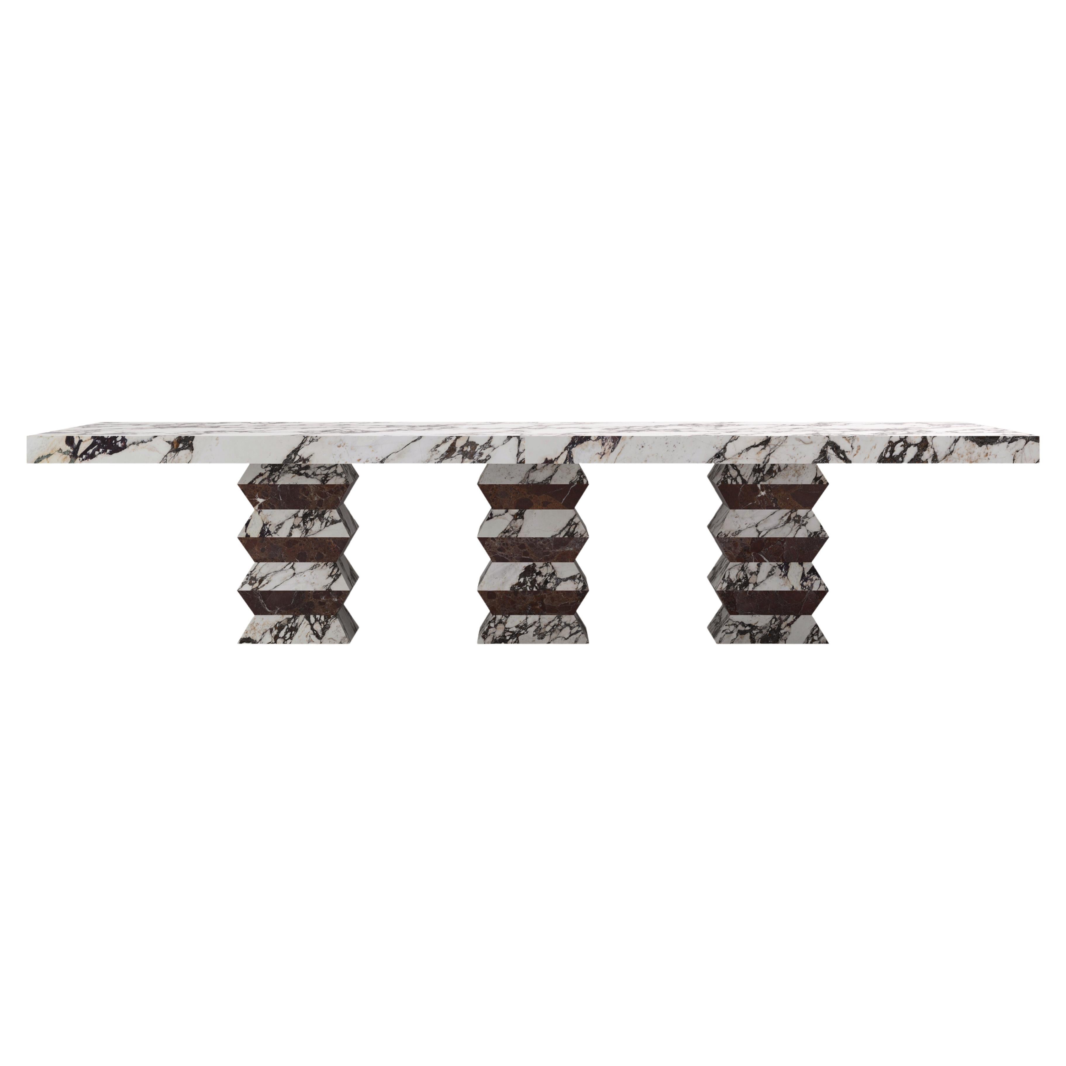 FORM(LA) Grinza Rectangle Dining Table 144"L x 48"W x 32" Calacatta Viola Marble For Sale